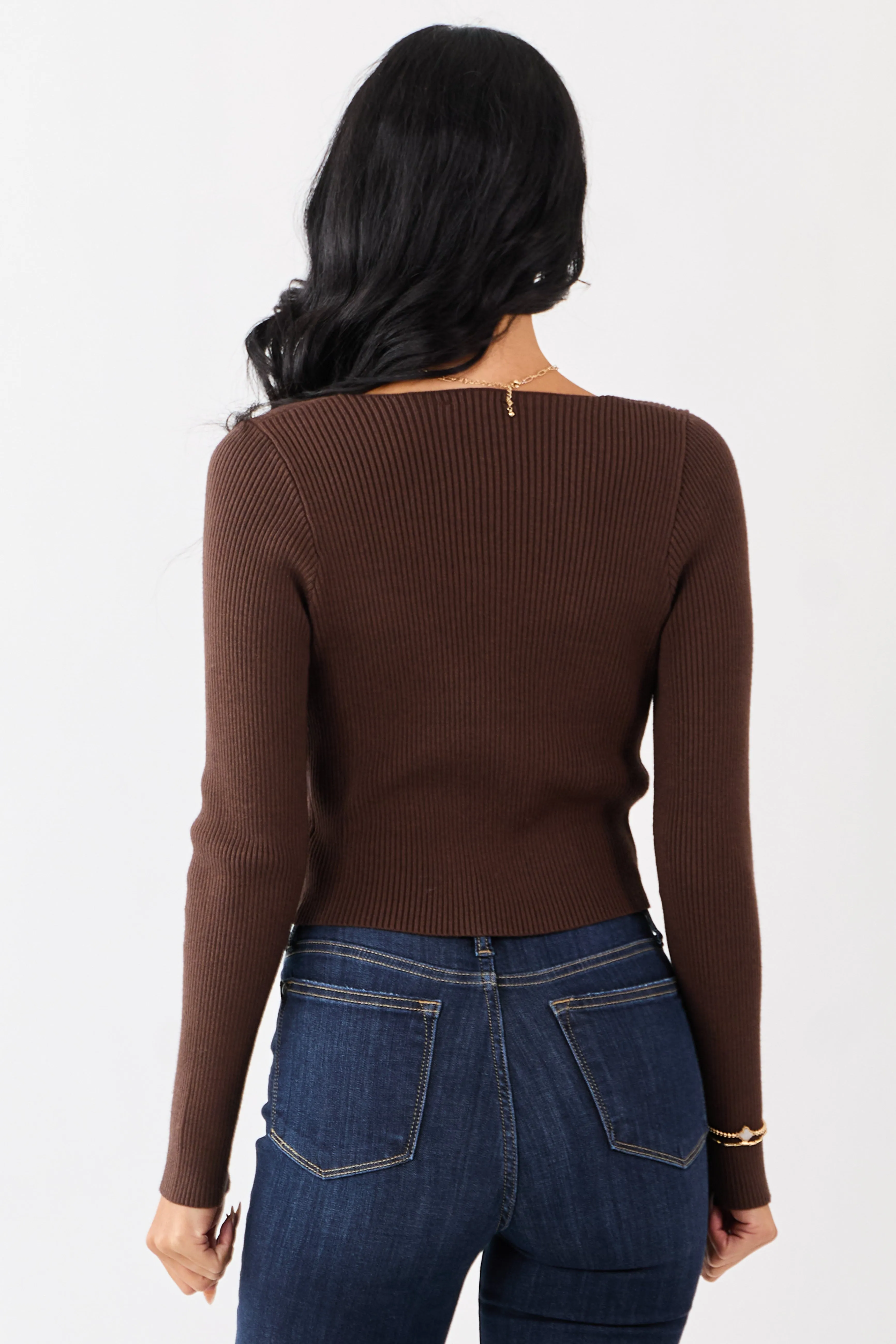 Cocoa Square Neck Faux Button Front Sweater Top sold by Lime Lush product image thumbnail 5