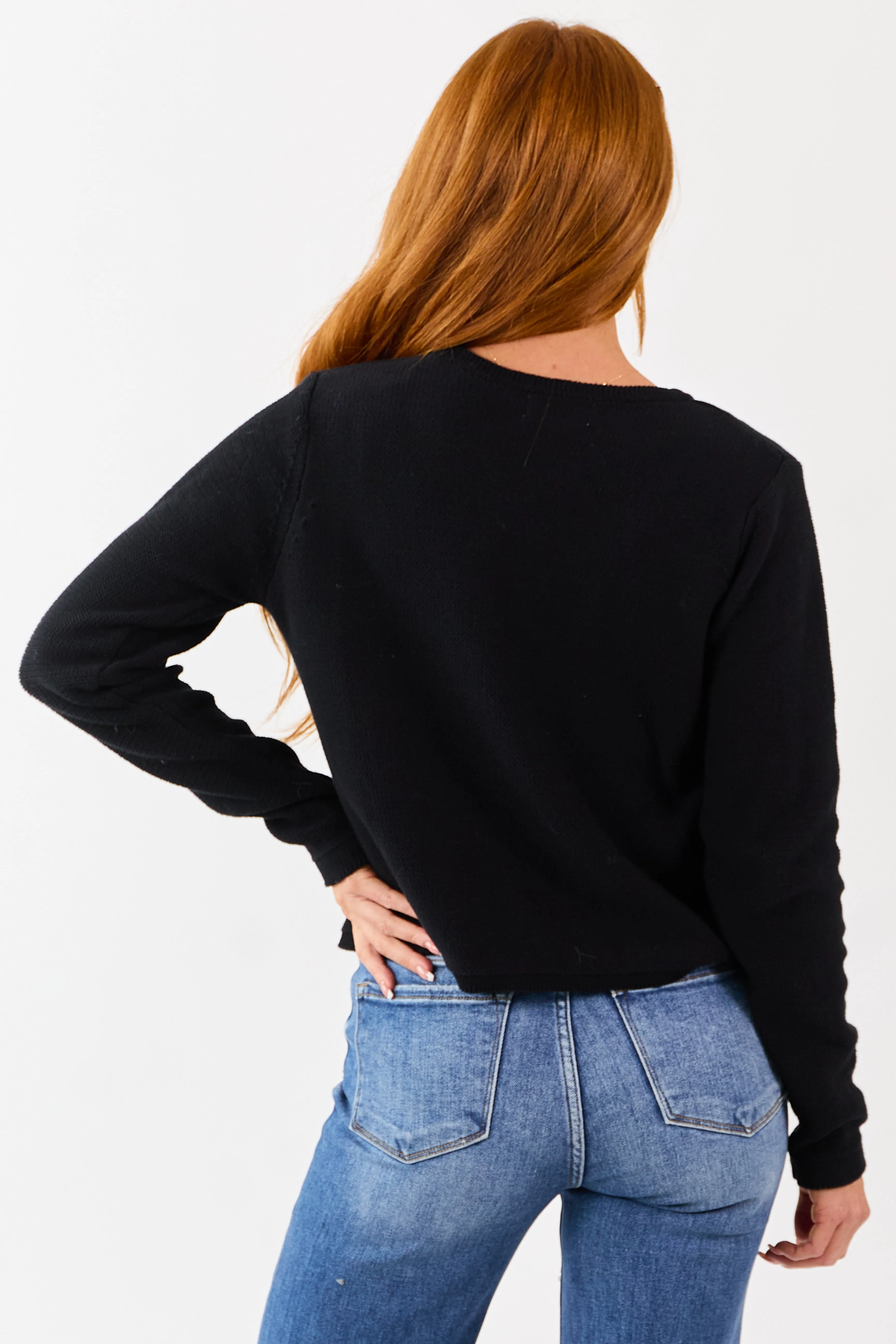 Black Cotton Front Tie Long Sleeve Cardigan sold by Lime Lush product image thumbnail 5