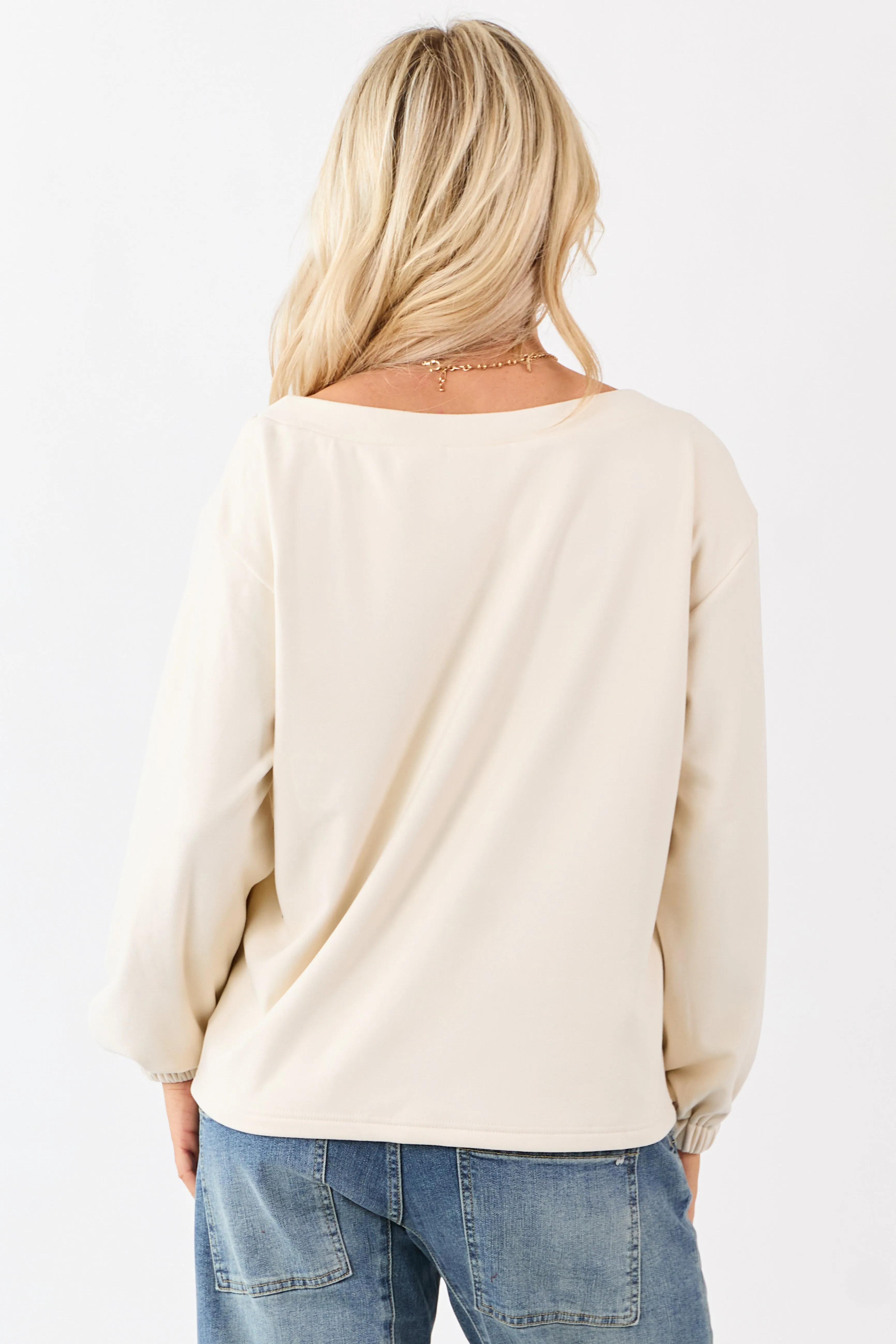 Cream Buttoned Side Long Sleeve Soft Knit Top sold by Lime Lush product image thumbnail 5
