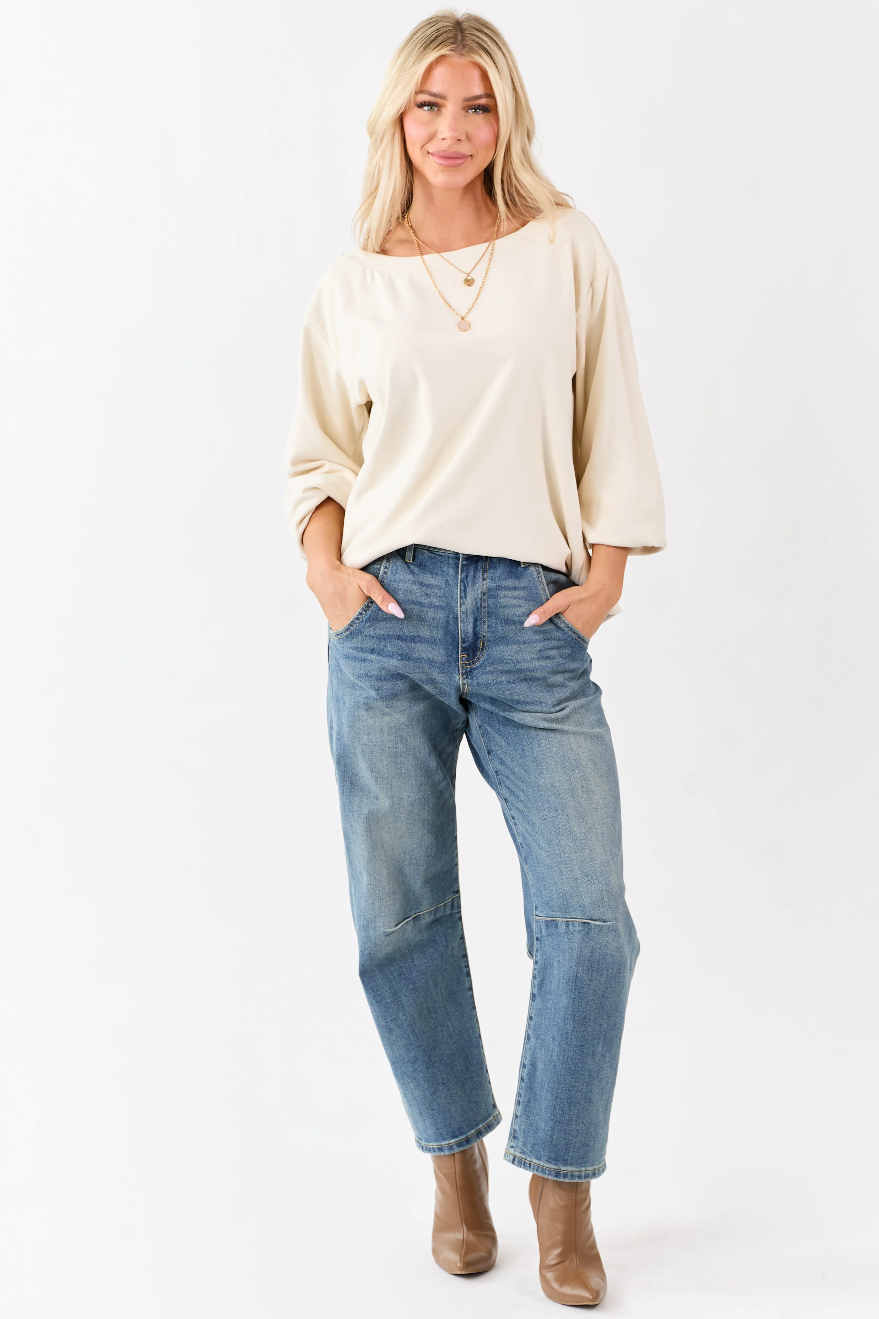Cream Buttoned Side Long Sleeve Soft Knit Top sold by Lime Lush product image thumbnail 3