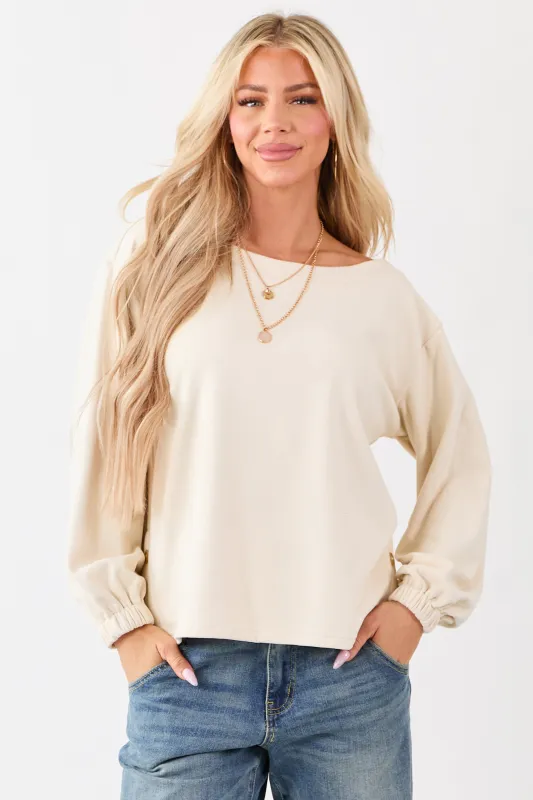 Cream Buttoned Side Long Sleeve Soft Knit Top sold by Lime Lush