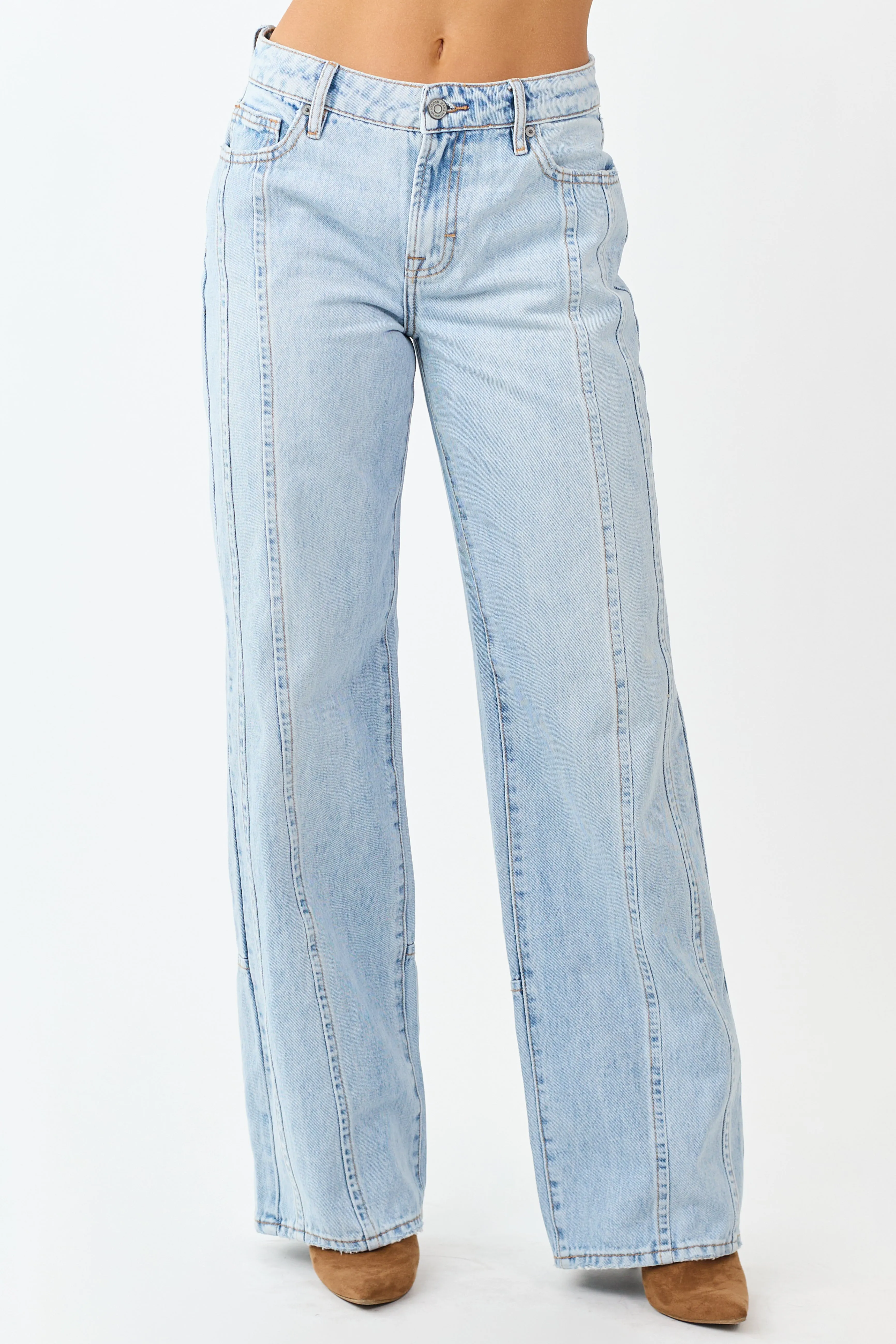 Hidden Light Wash Relaxed Straight Dad Jeans sold by Lime Lush