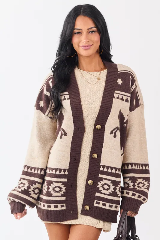 Oatmeal Western Horse Graphic Sweater Cardigan sold by Lime Lush