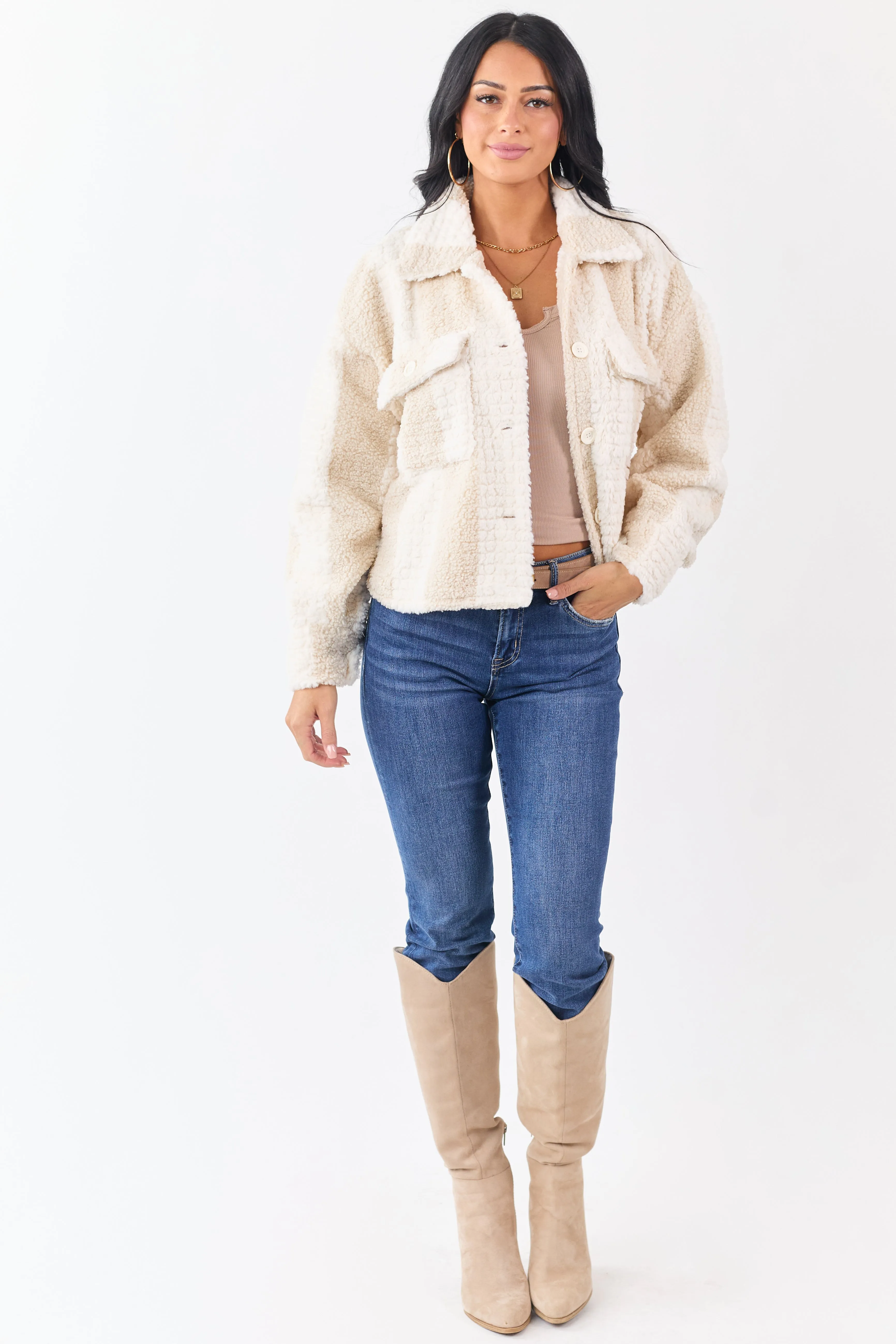 Ivory and Nude Striped Textured Jacket sold by Lime Lush product image thumbnail 2