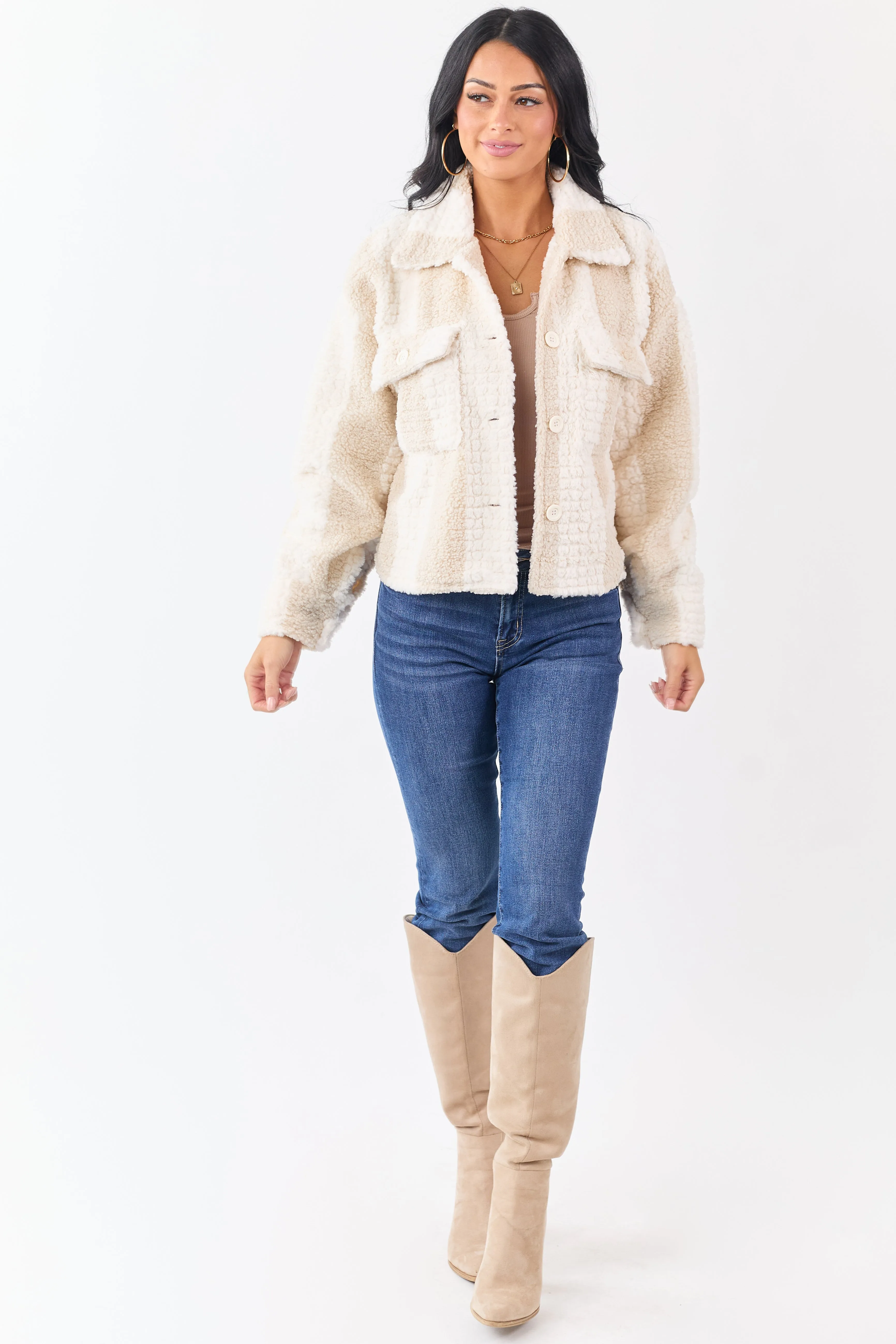 Ivory and Nude Striped Textured Jacket sold by Lime Lush product image thumbnail 3