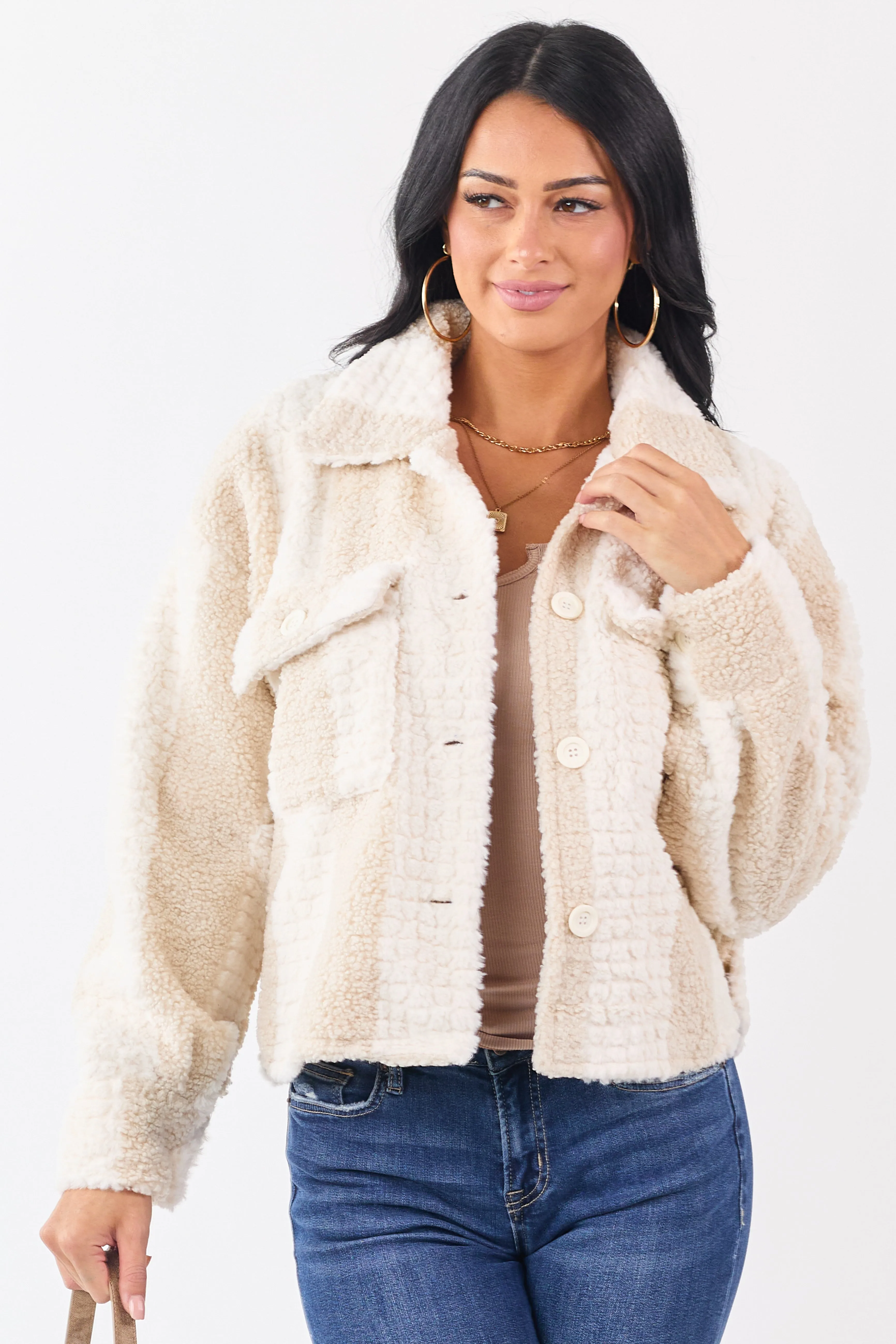 Ivory and Nude Striped Textured Jacket sold by Lime Lush