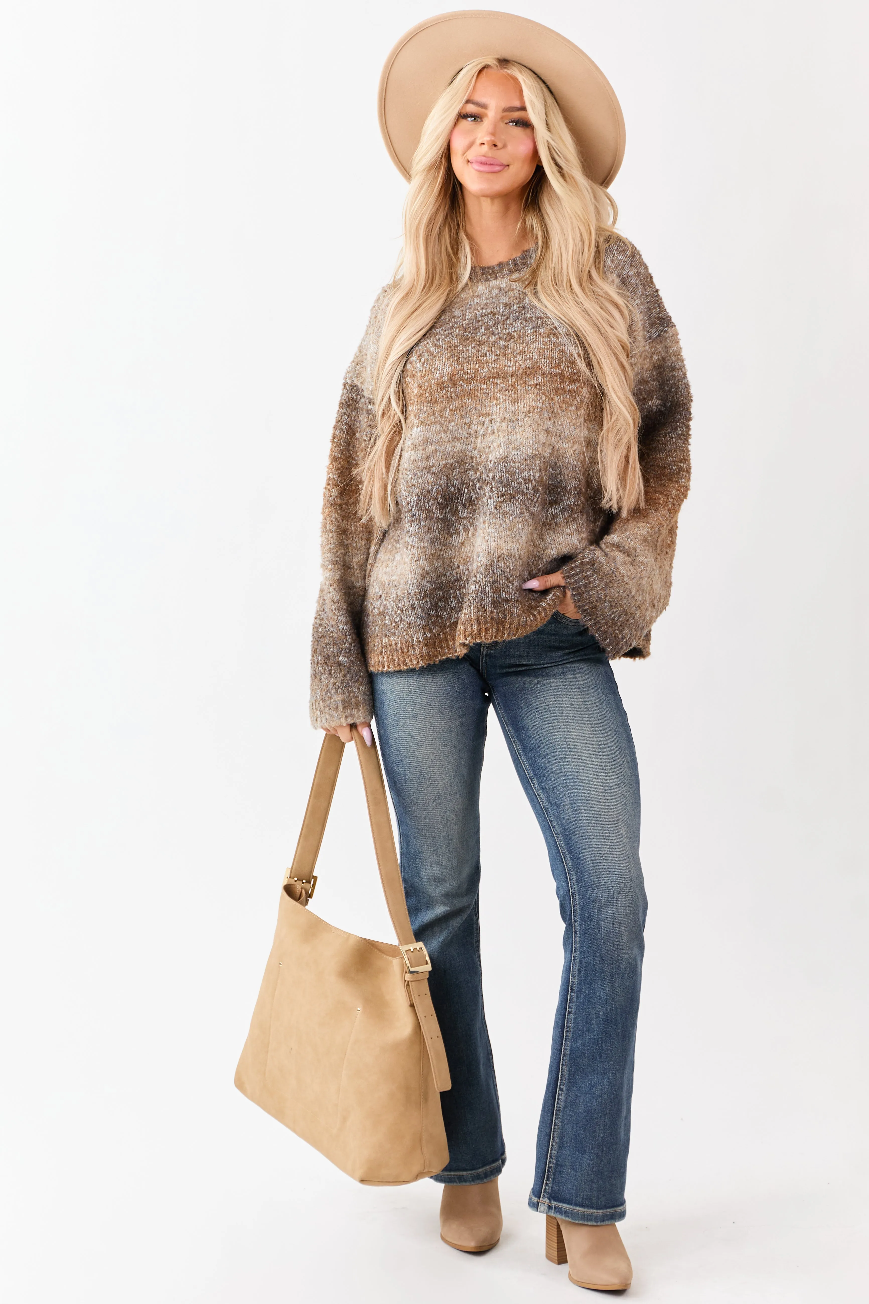 Heathered Cocoa Ombre Wool Blend Fuzzy Sweater sold by Lime Lush product image thumbnail 2