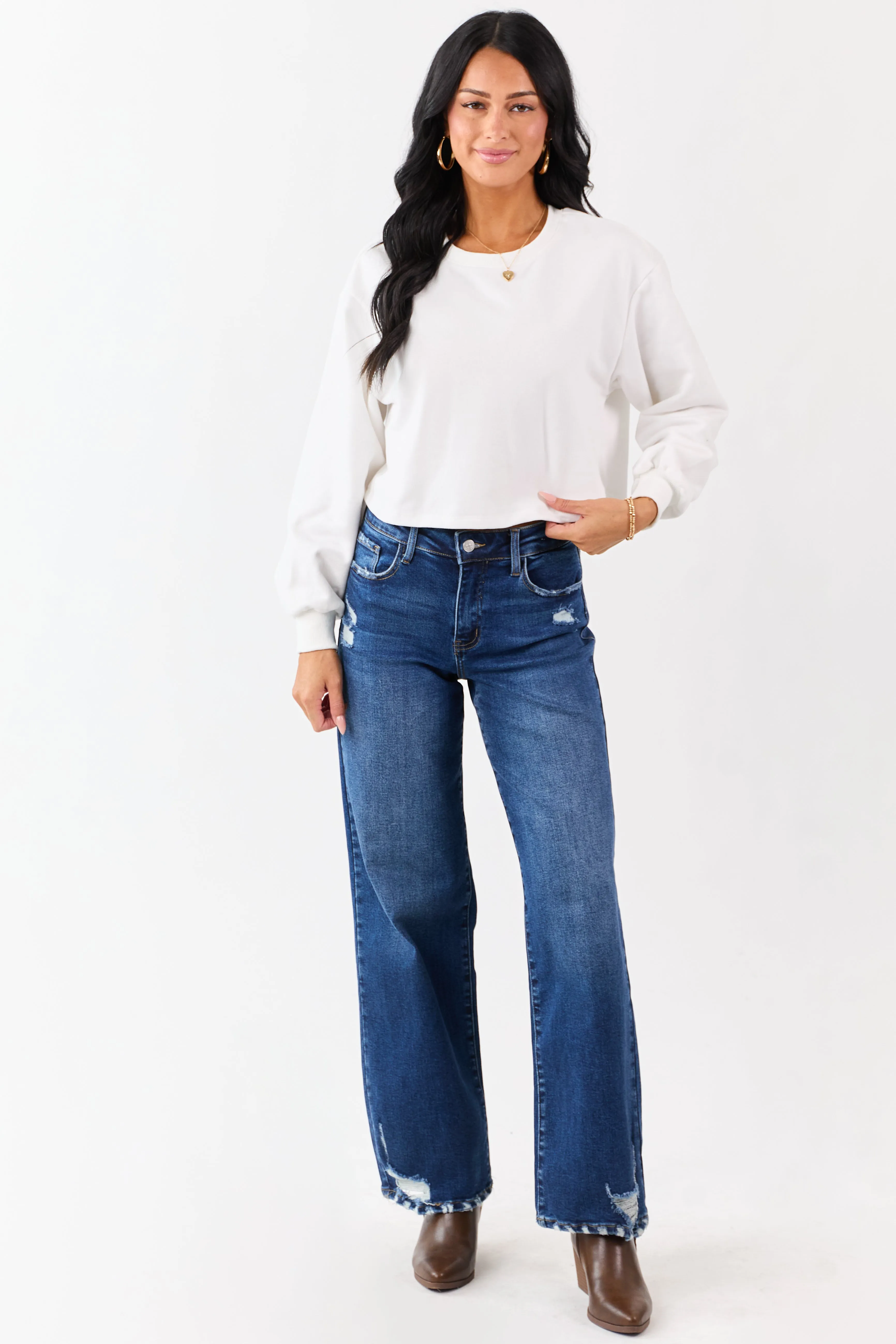 White Back Slit Lace Bow Boxy Sweatshirt Top sold by Lime Lush product image thumbnail 3