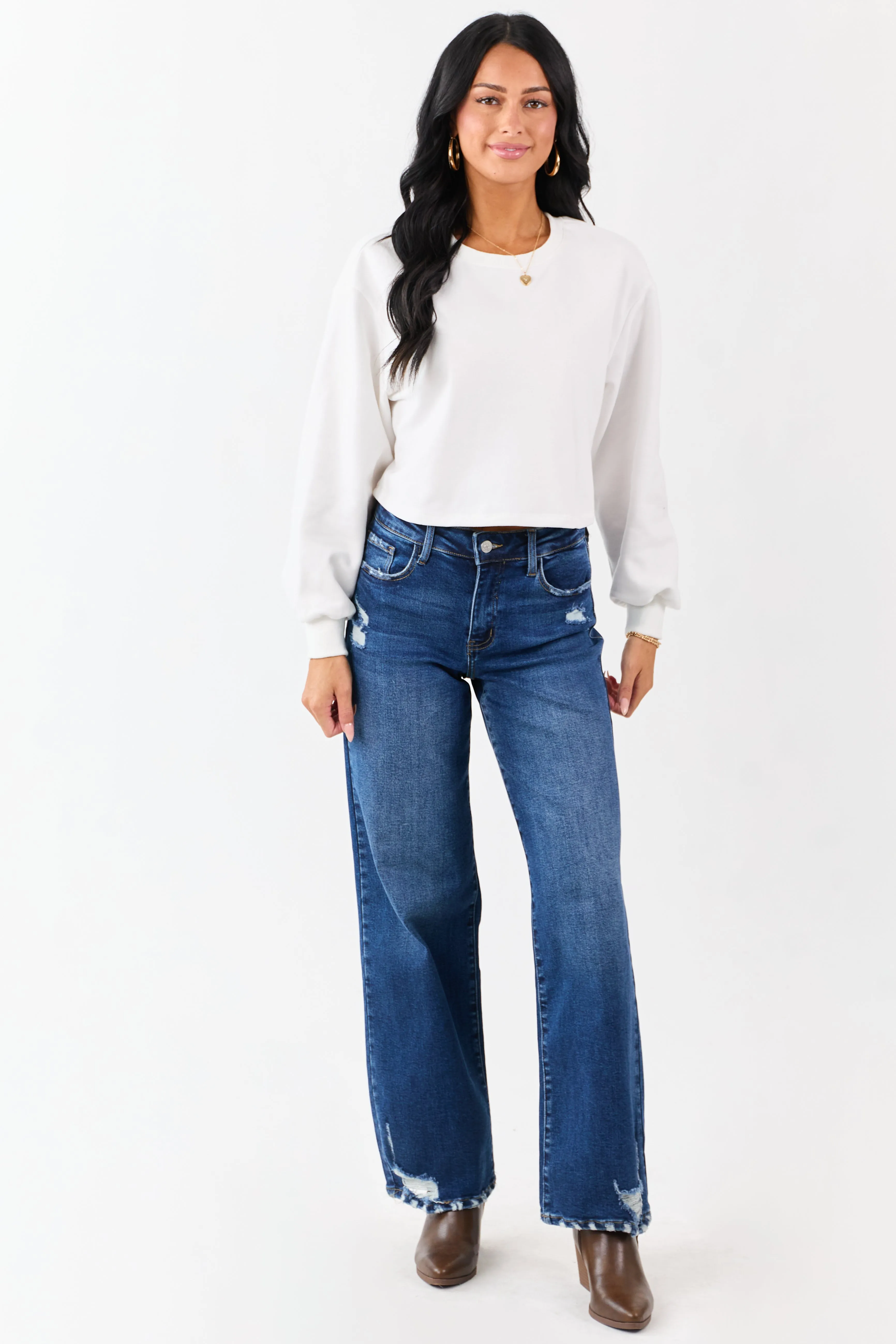 White Back Slit Lace Bow Boxy Sweatshirt Top sold by Lime Lush product image thumbnail 4