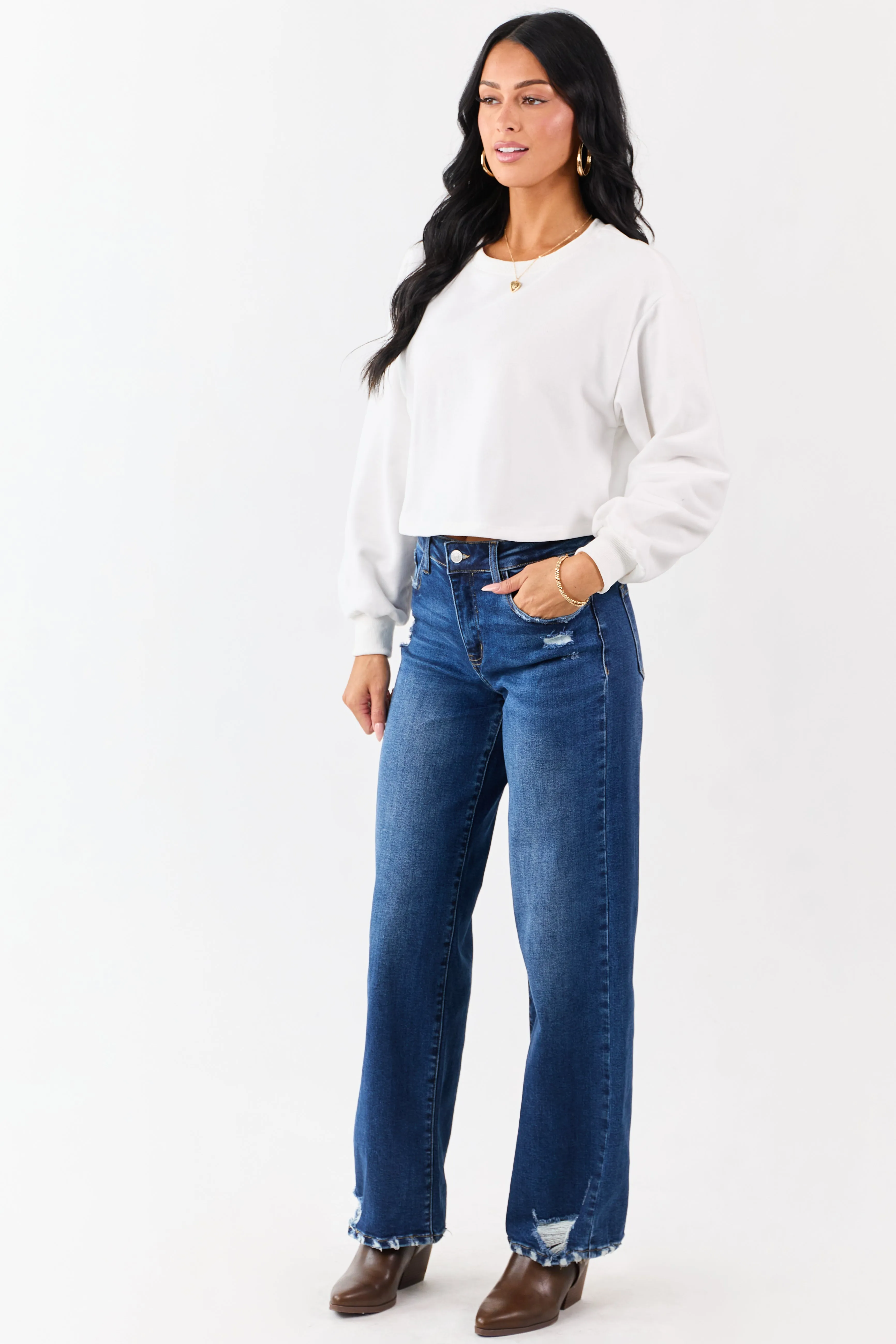 White Back Slit Lace Bow Boxy Sweatshirt Top sold by Lime Lush product image thumbnail 5