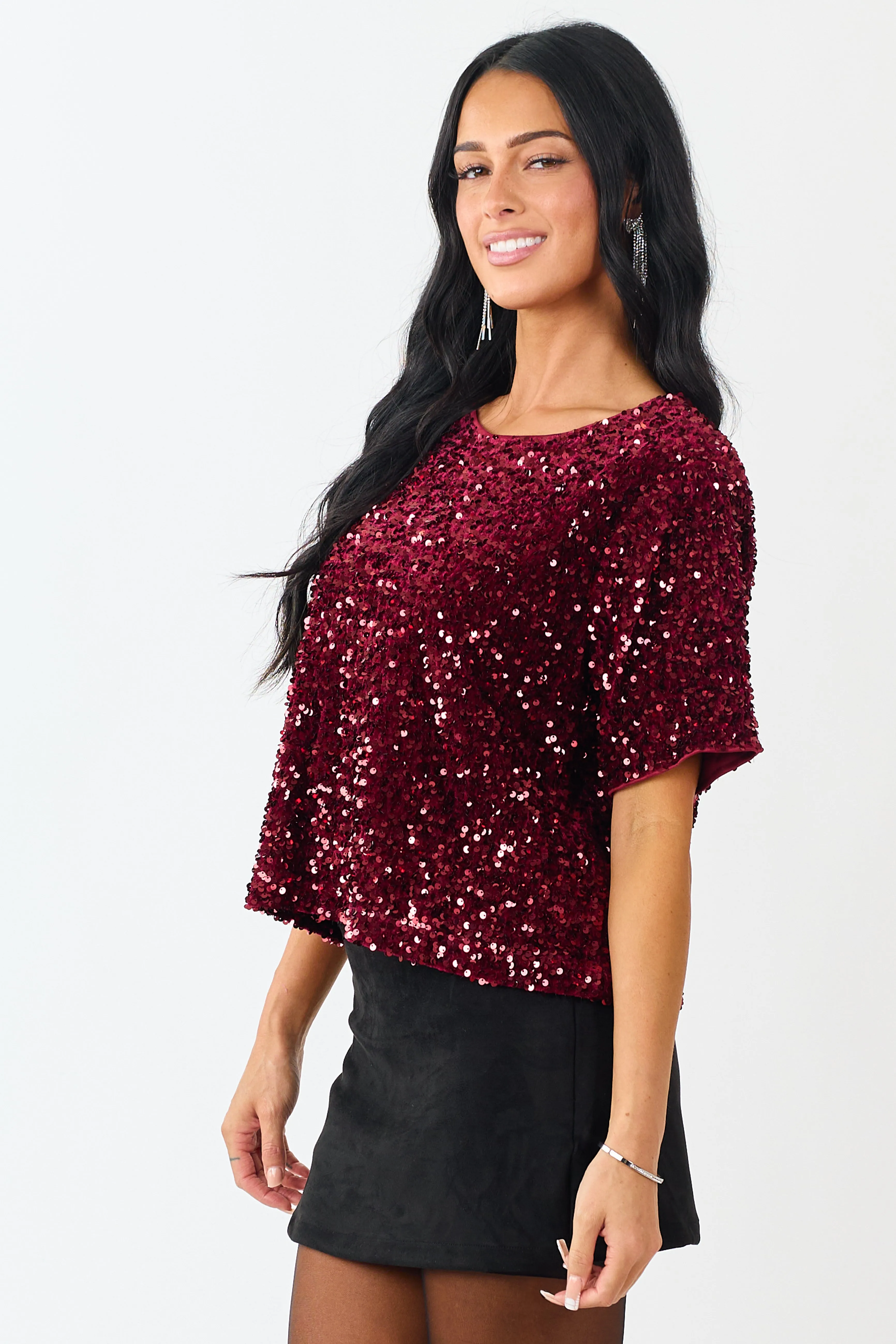 She+Sky Wine Sequined Short Sleeve Top sold by Lime Lush product image thumbnail 5