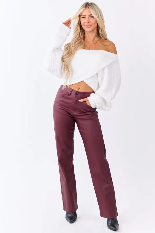 Wine Metallic Faux Leather Stretchy Straight Pants sold by Lime Lush