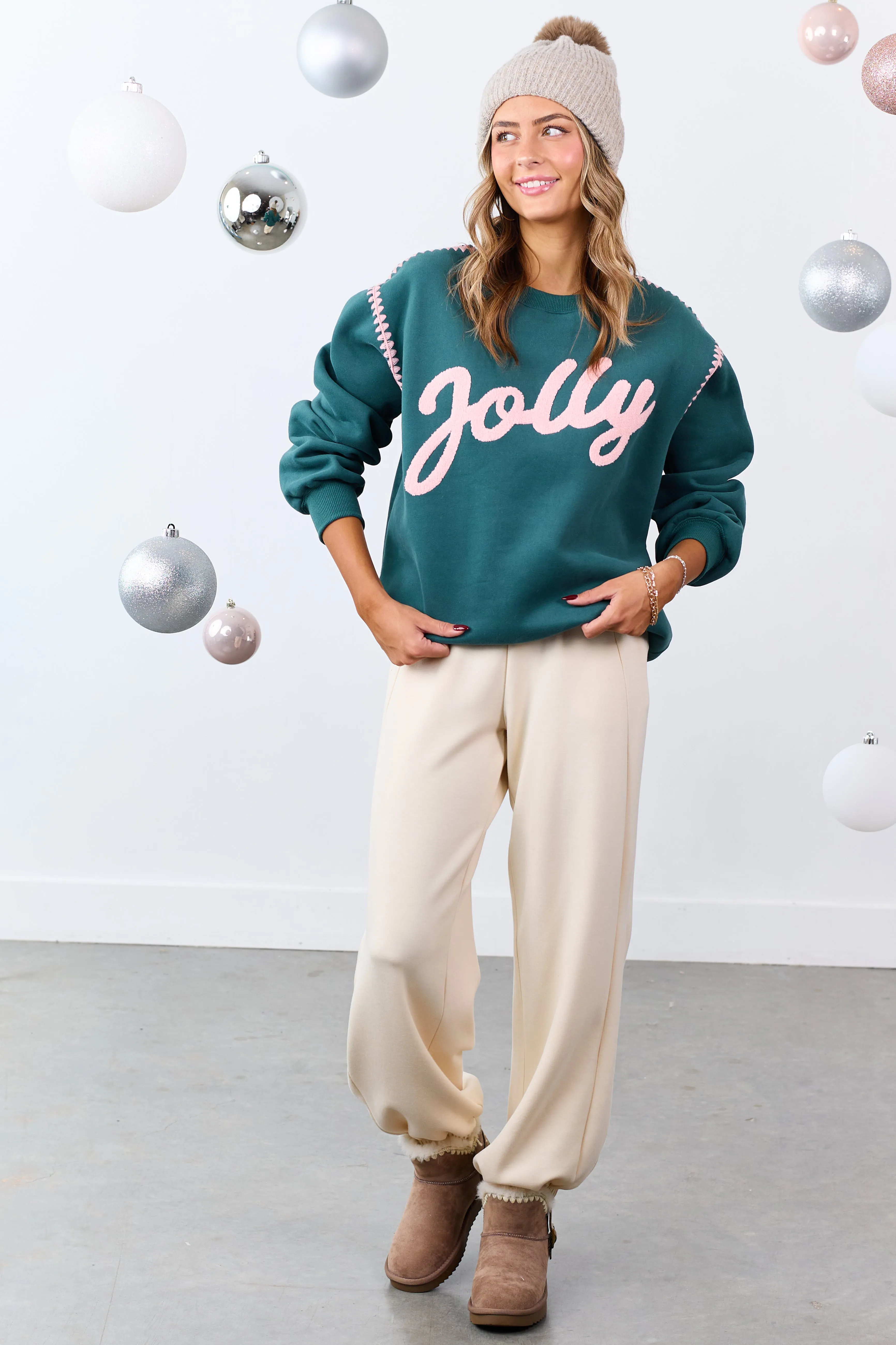 Pine 'Jolly' Graphic Contrast Stitching Sweatshirt sold by Lime Lush product image thumbnail 2