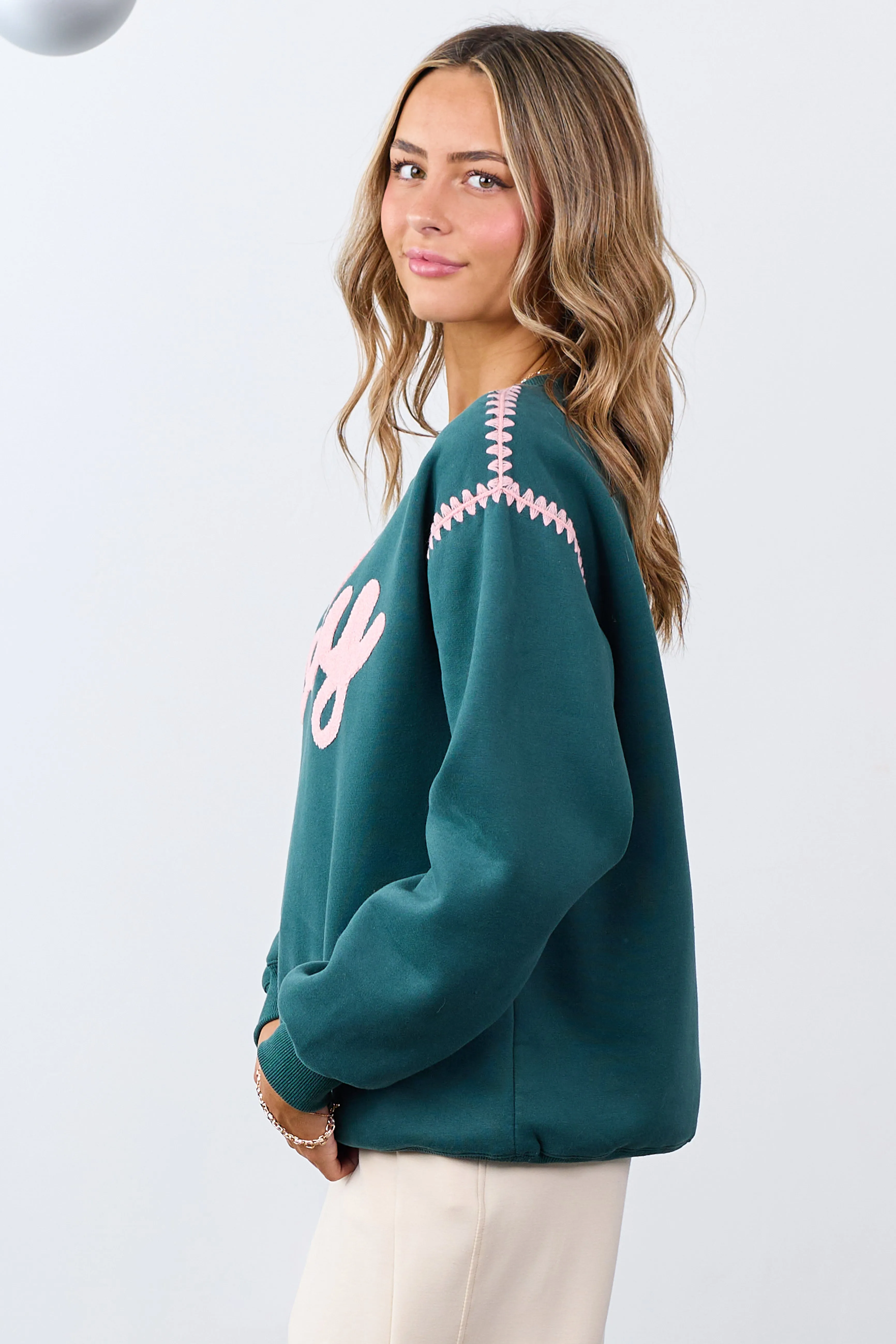 Pine 'Jolly' Graphic Contrast Stitching Sweatshirt sold by Lime Lush product image thumbnail 5