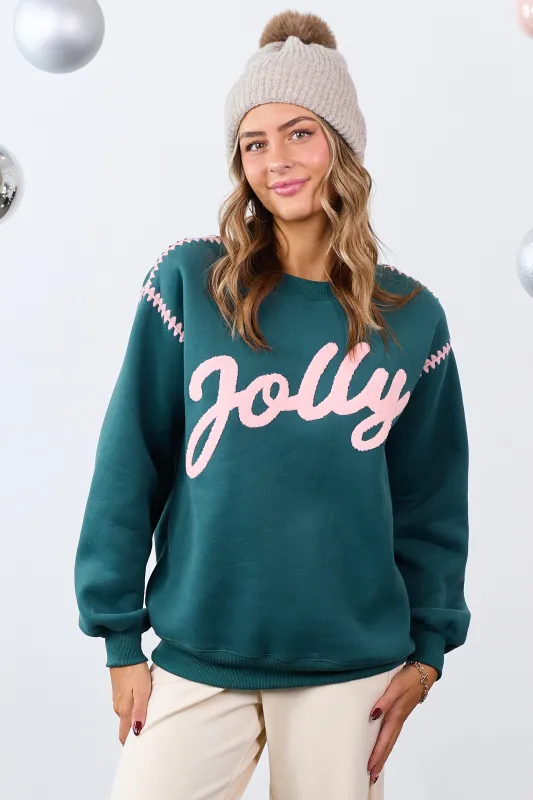 Pine 'Jolly' Graphic Contrast Stitching Sweatshirt sold by Lime Lush