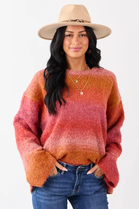 Sunset Ombre Wool Blend Fuzzy Knit Sweater sold by Lime Lush