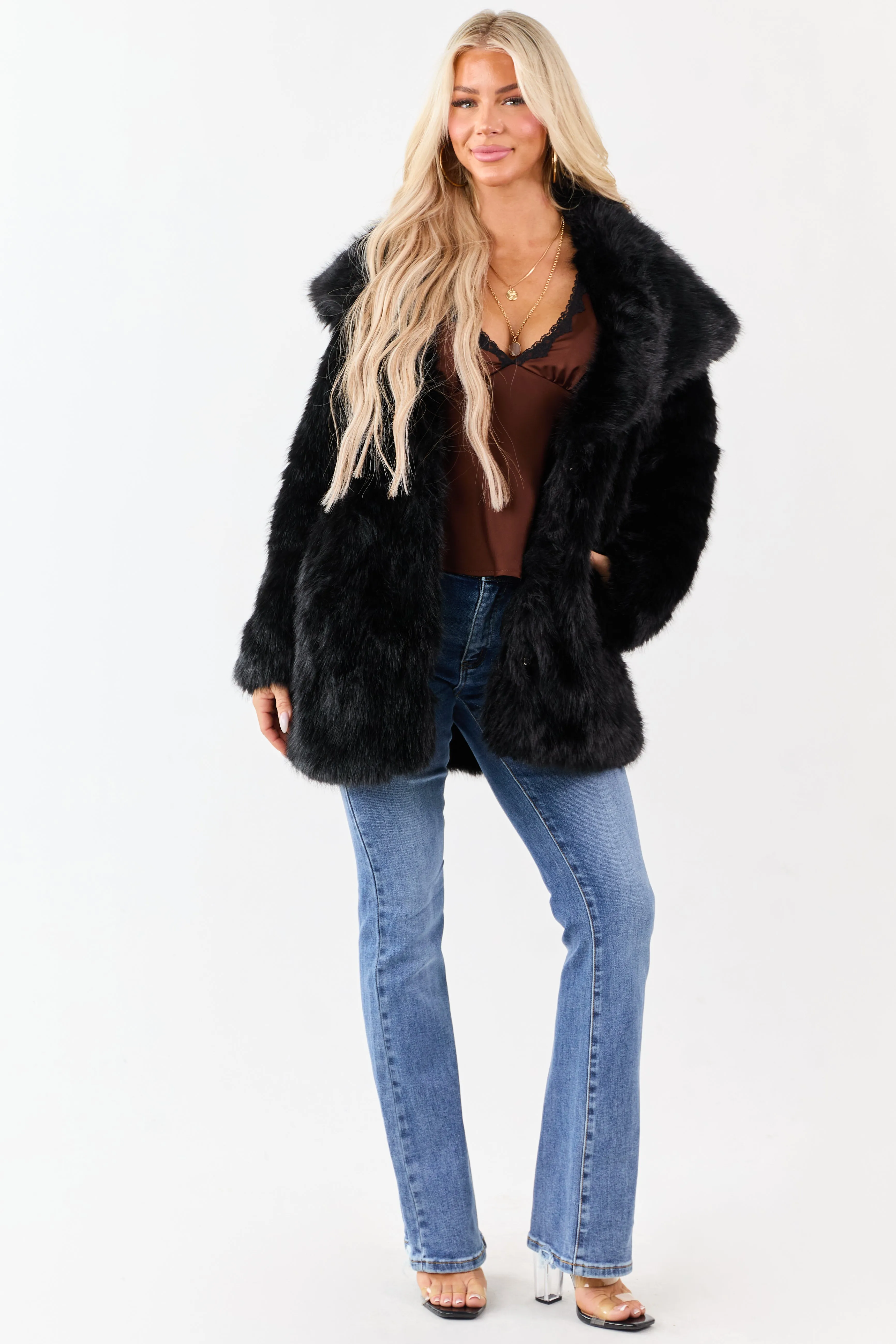 Black Luxe Cloud Faux Fur Collared Coat sold by Lime Lush product image thumbnail 2
