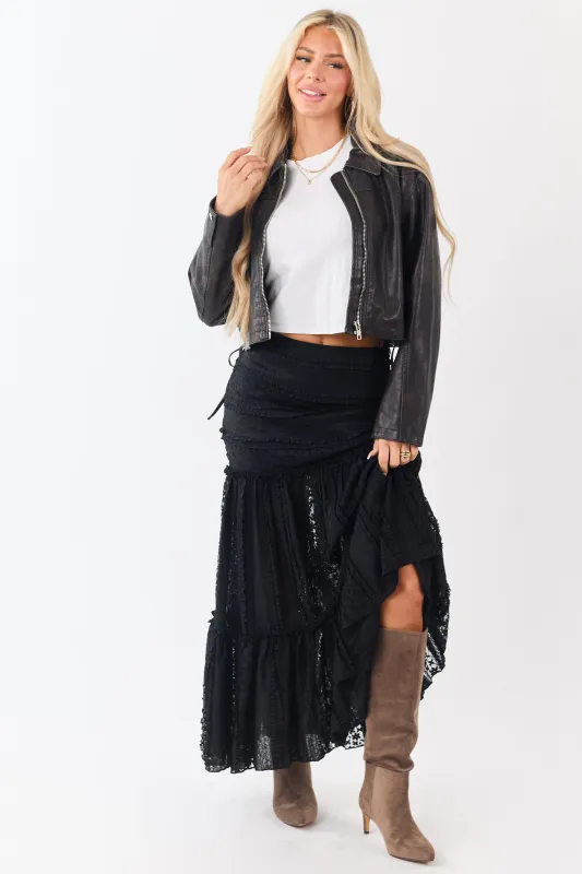 Black Floral Mesh Lace Tiered Maxi Skirt sold by Lime Lush