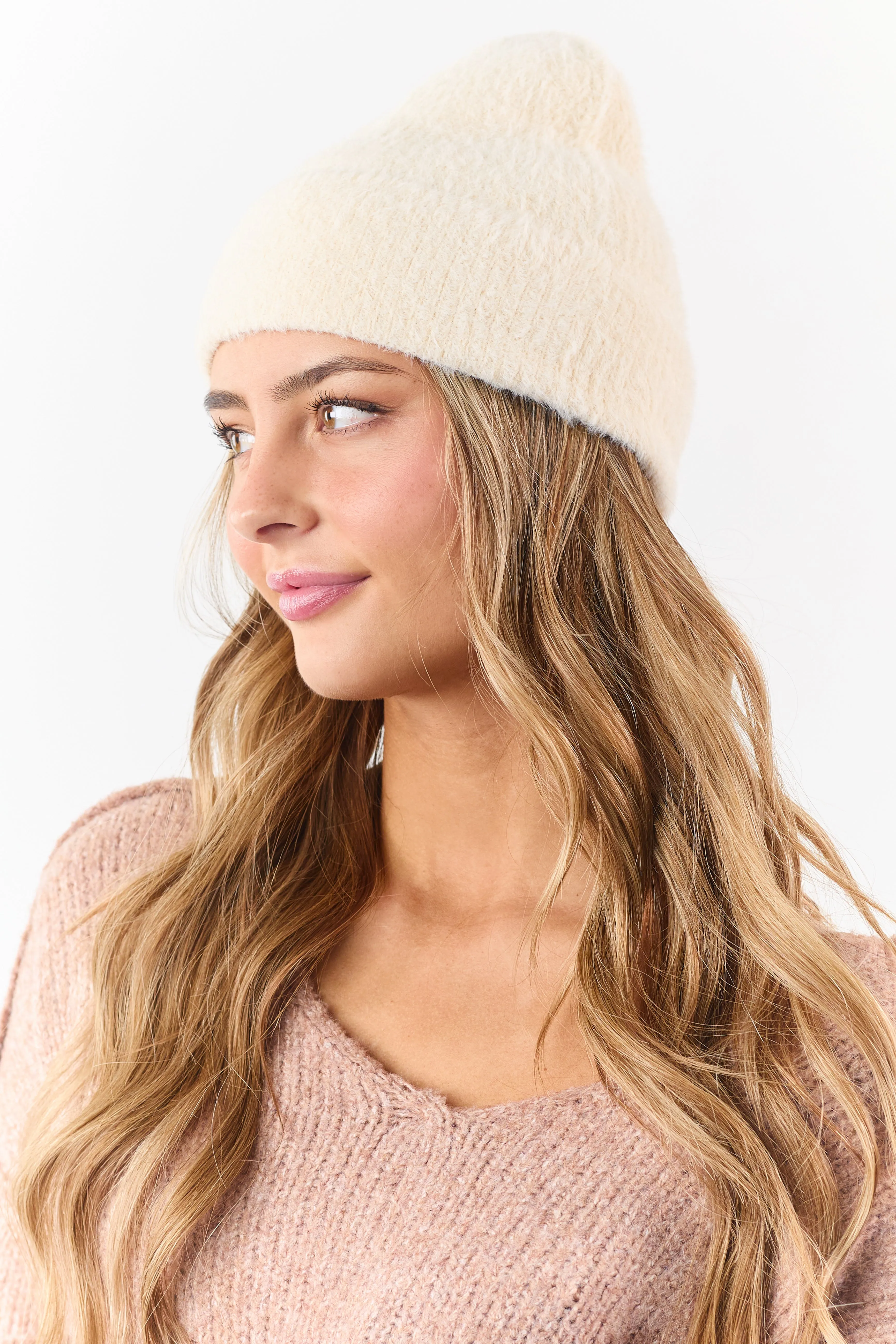 Cream Soft Fuzzy Knit Beanie sold by Lime Lush product image thumbnail 2