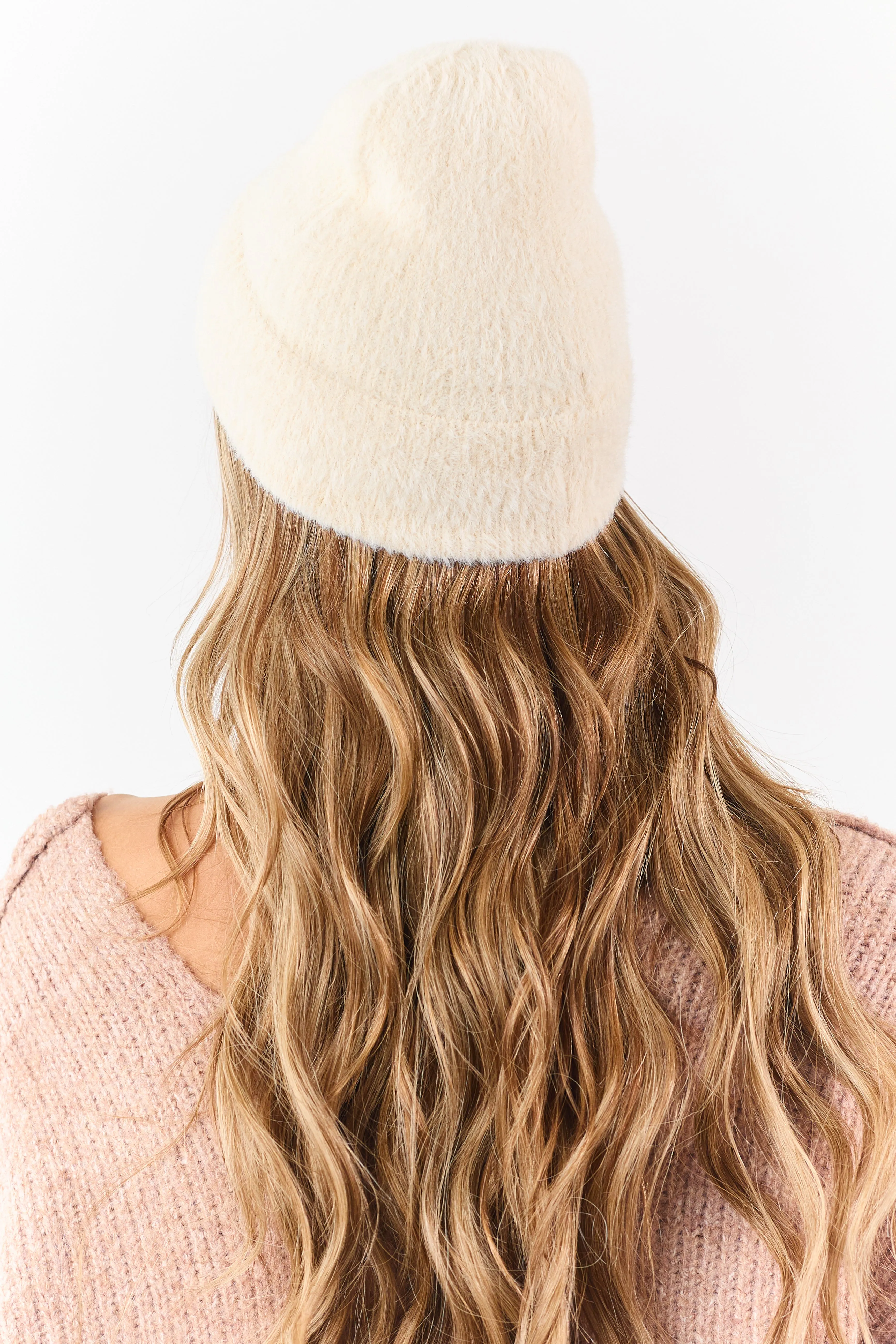 Cream Soft Fuzzy Knit Beanie sold by Lime Lush product image thumbnail 3