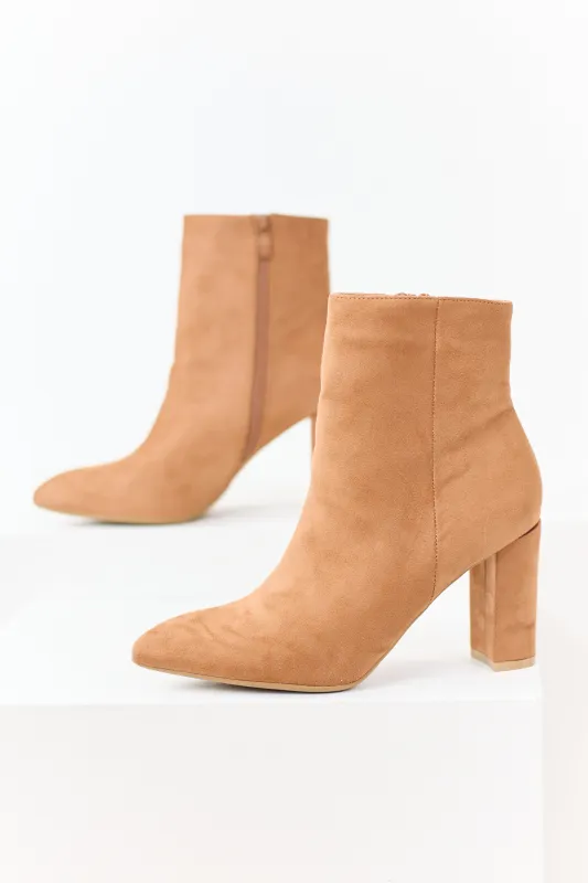 Brown Sugar Faux Suede Pointed Toe Heeled Booties sold by Lime Lush