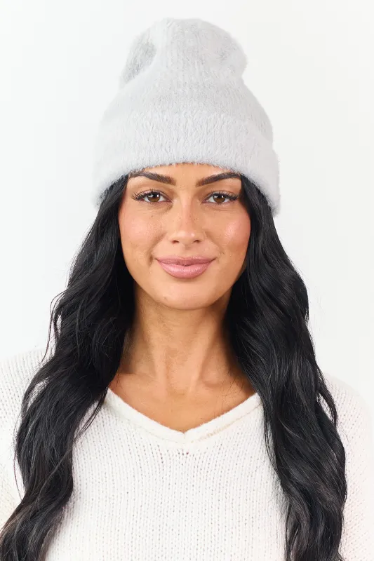Pewter Grey Soft Fuzzy Knit Beanie sold by Lime Lush