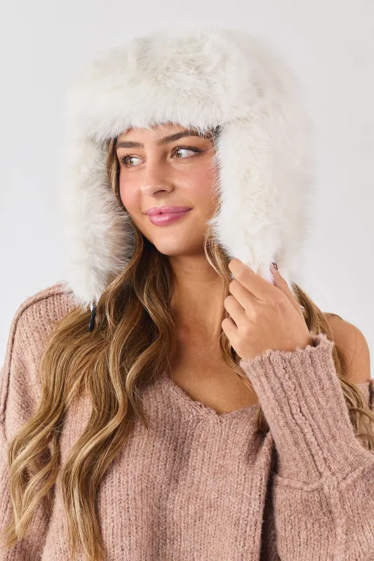 Coconut Faux Fur Trapper Hat with Buckle sold by Lime Lush