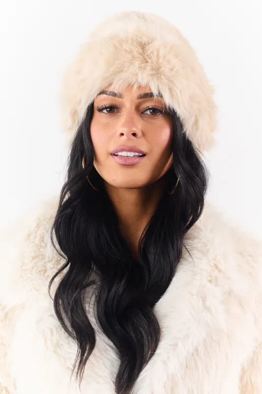 Almond Vintage Faux Fur Flat Top Winter Hat sold by Lime Lush