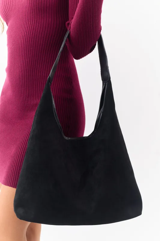 Black Faux Suede Flat Bottom Tote Bag sold by Lime Lush