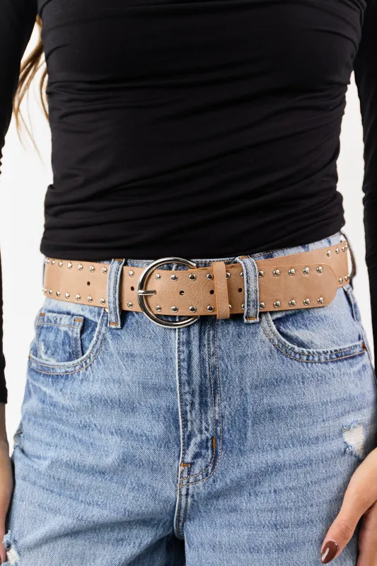 Latte Studded Faux Leather Belt sold by Lime Lush