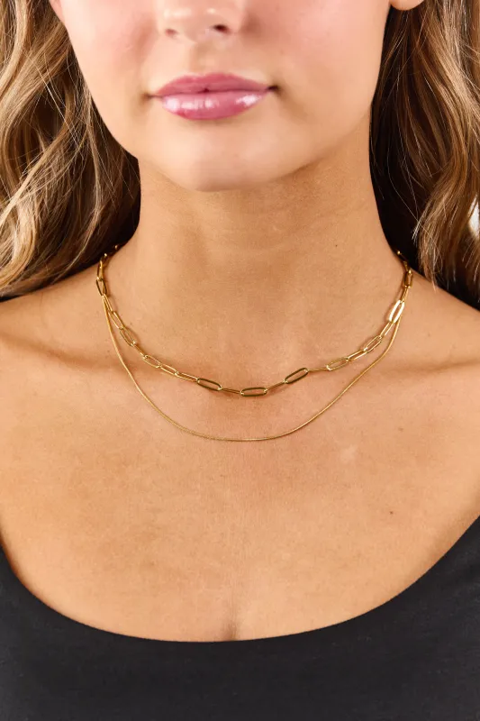 Gold Stainless Steel Paperclip Chain Layered Necklace sold by Lime Lush