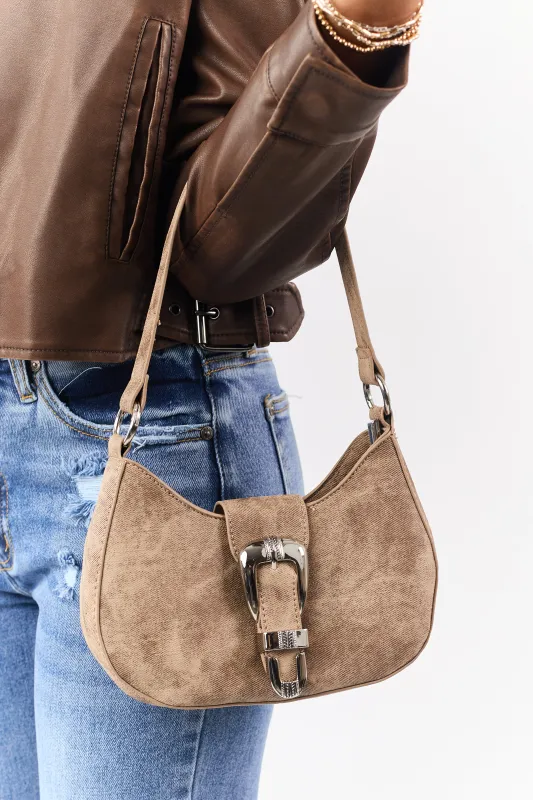 Washed Camel Buckled Hobo Shoulder Bag sold by Lime Lush