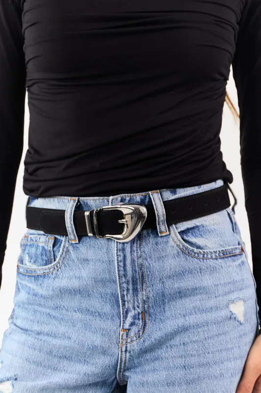 Black Soft Leather Ornate Buckle Belt sold by Lime Lush