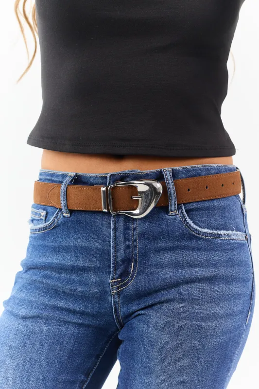 Peanut Soft Leather Ornate Buckle Belt sold by Lime Lush