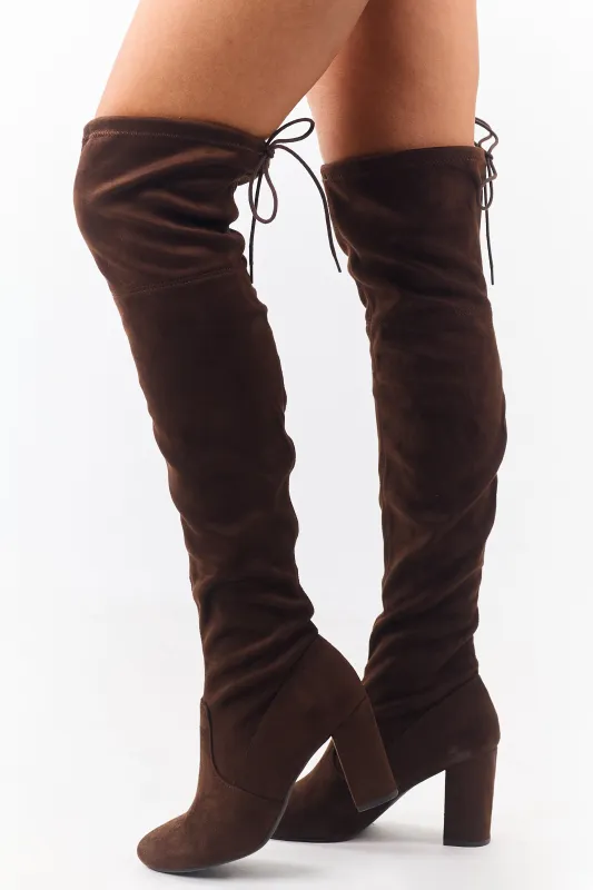 Cocoa Over the Knee Microsuede Drawstring Boots sold by Lime Lush