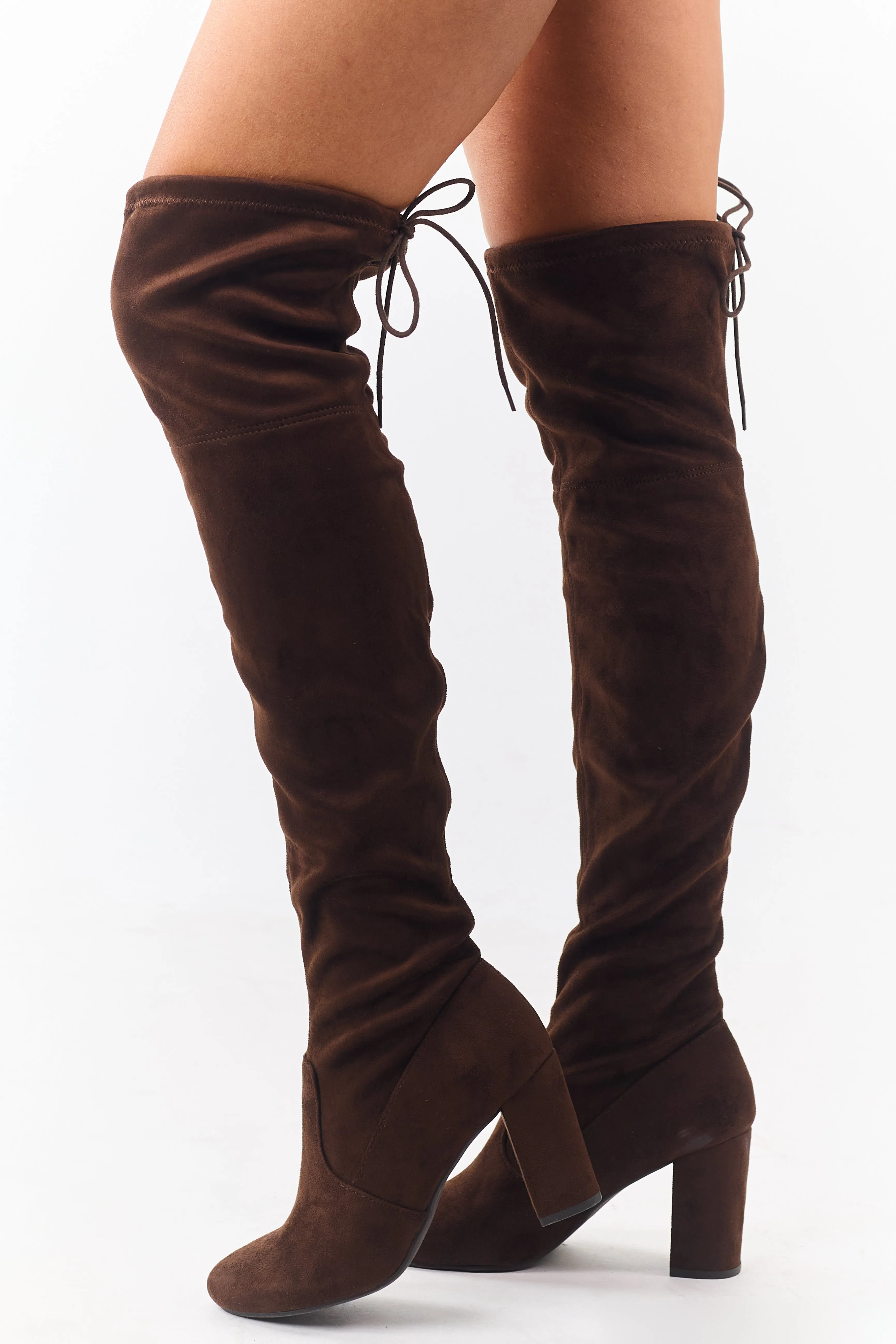 Cocoa Over the Knee Microsuede Drawstring Boots sold by Lime Lush