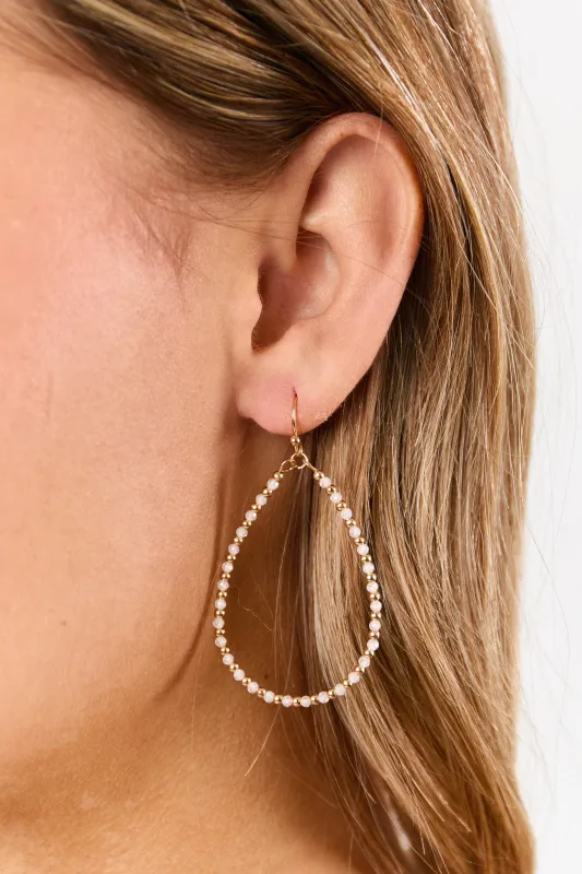 Ivory and Gold Bead Teardrop Dangle Earrings sold by Lime Lush