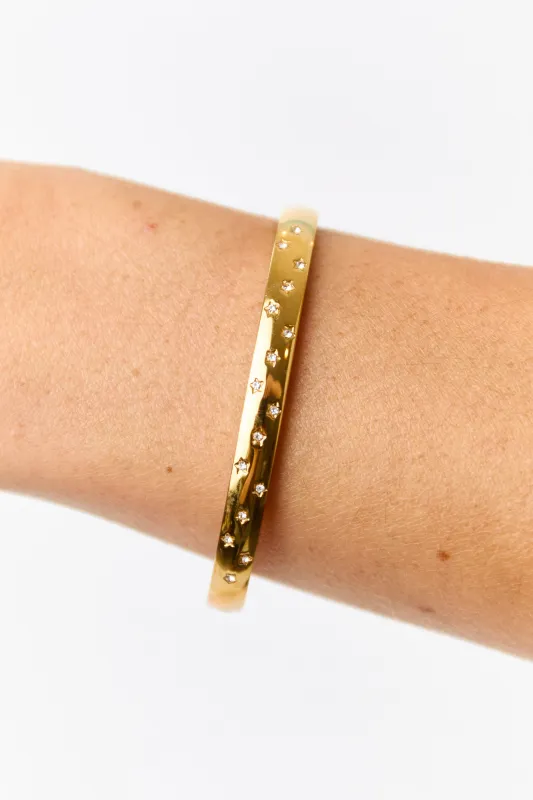 Gold Metallic Star Rhinestone Detail Bangle Bracelet sold by Lime Lush