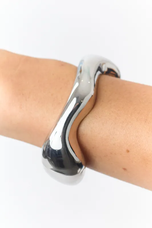 Silver Wavy Hinge Closure Chunky Bangle Bracelet sold by Lime Lush