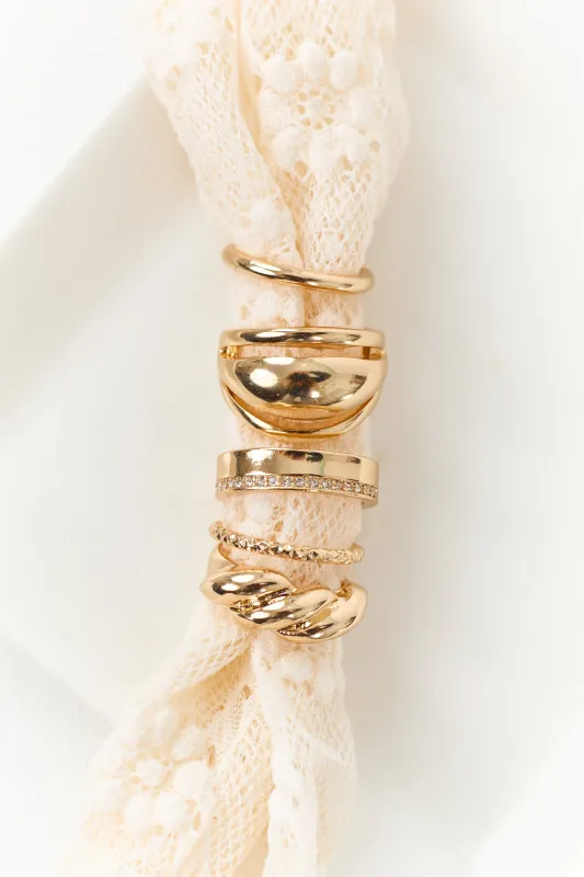 Gold Metallic Assorted 5 Piece Ring Set sold by Lime Lush