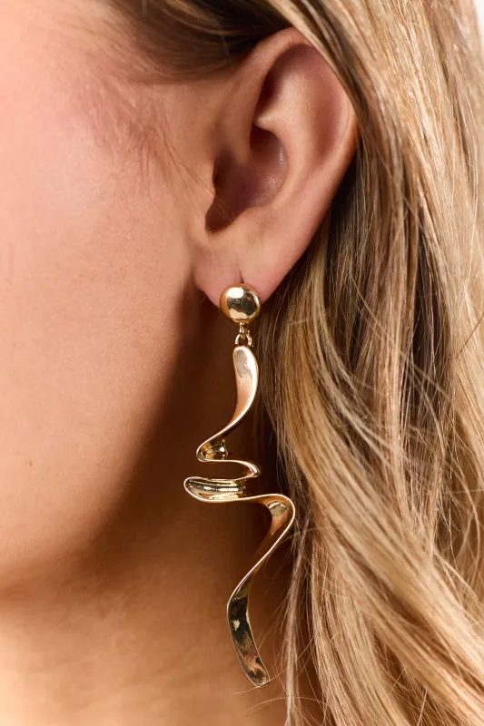 Gold Metallic Abstract Dangle Earrings sold by Lime Lush