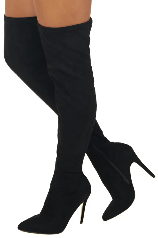 Black Suede Over the Knee Stiletto Heel Boots sold by Lime Lush