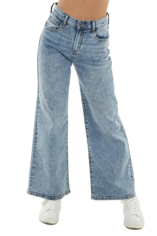 Sneak Peek Medium Acid Wash High Rise Wide Leg Jeans sold by Lime Lush
