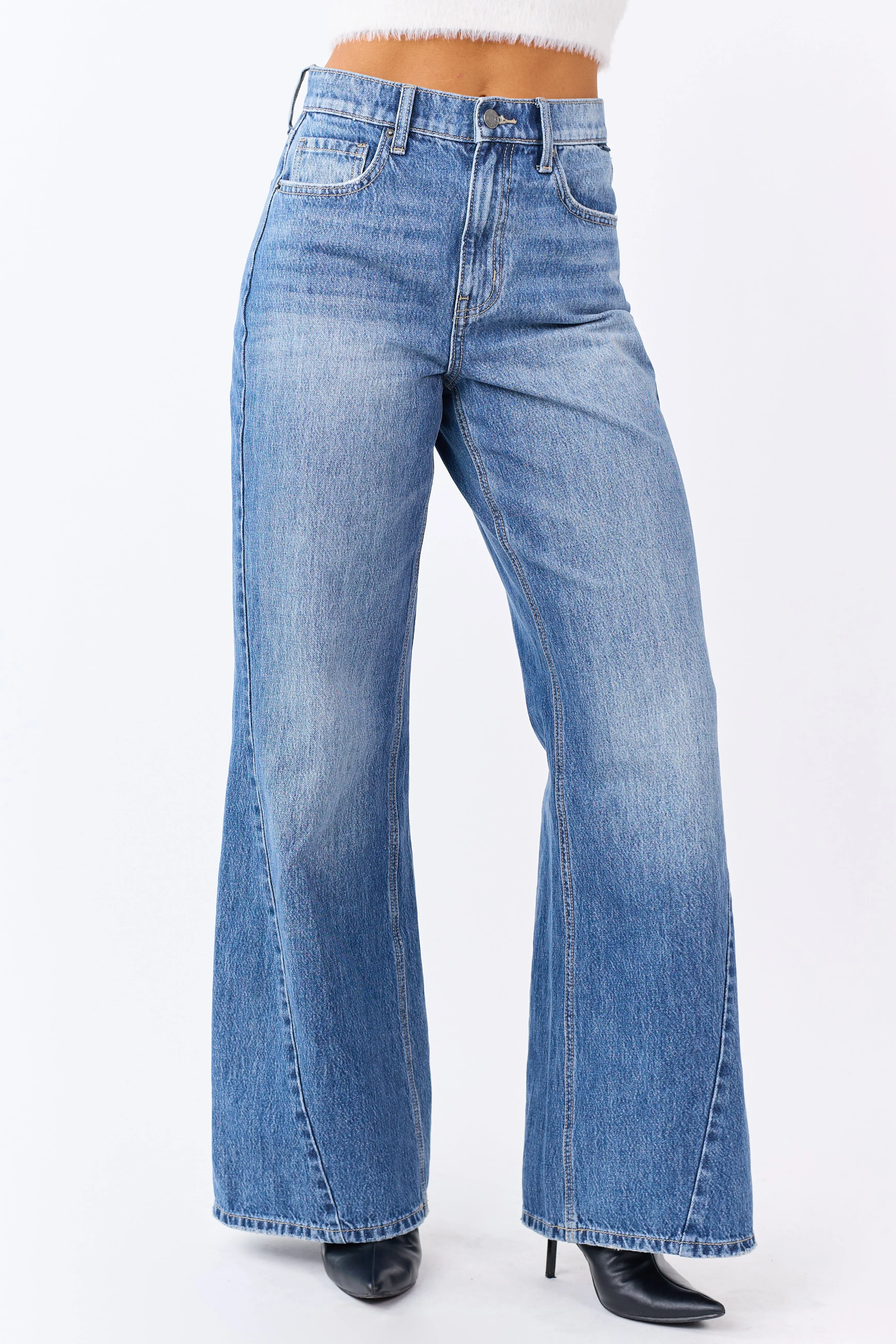 Cello Medium High Rise Wide Leg Curved Seam Jeans sold by Lime Lush
