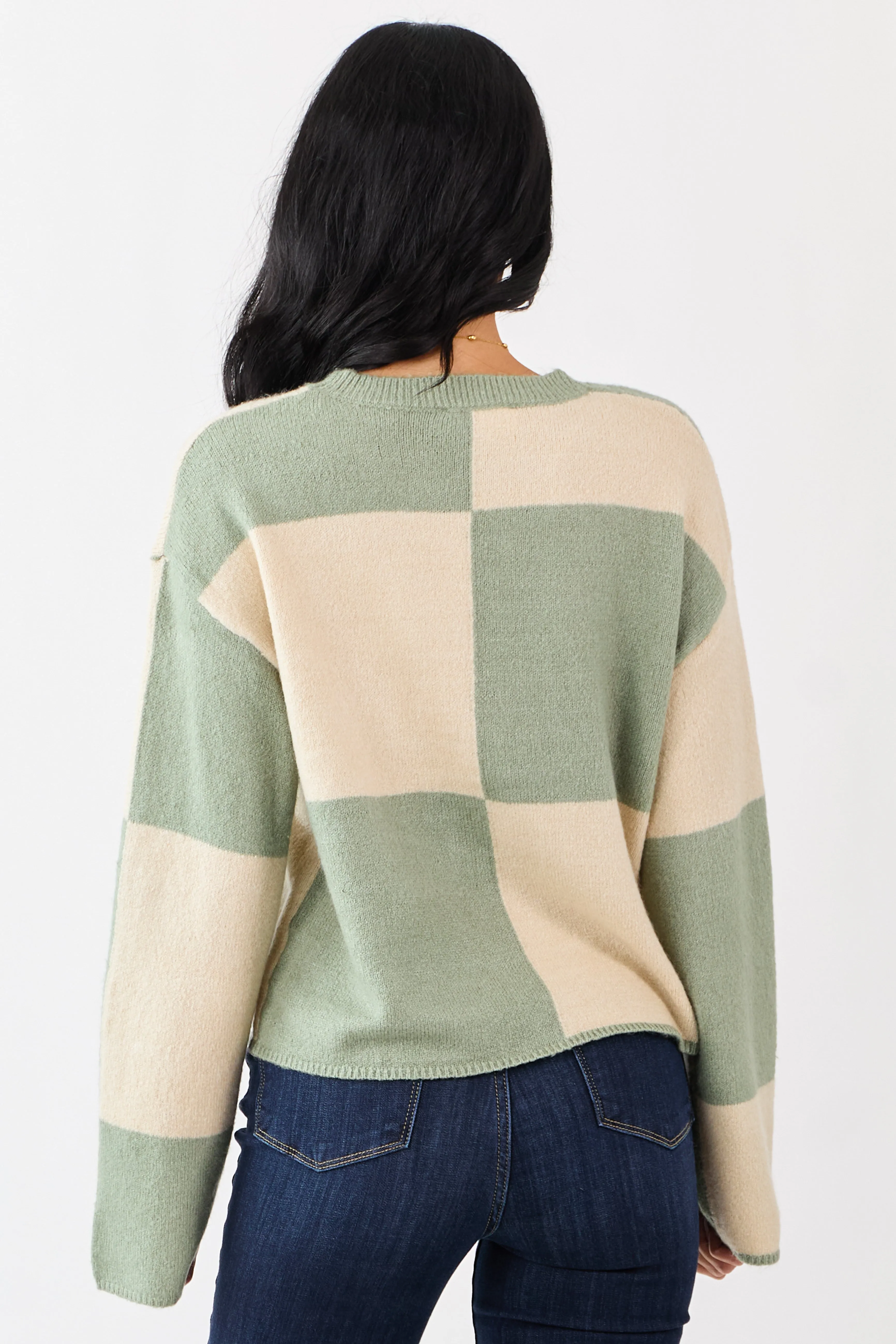 Sage Checkered Crew Neck Long Sleeve Sweater sold by Lime Lush product image thumbnail 5
