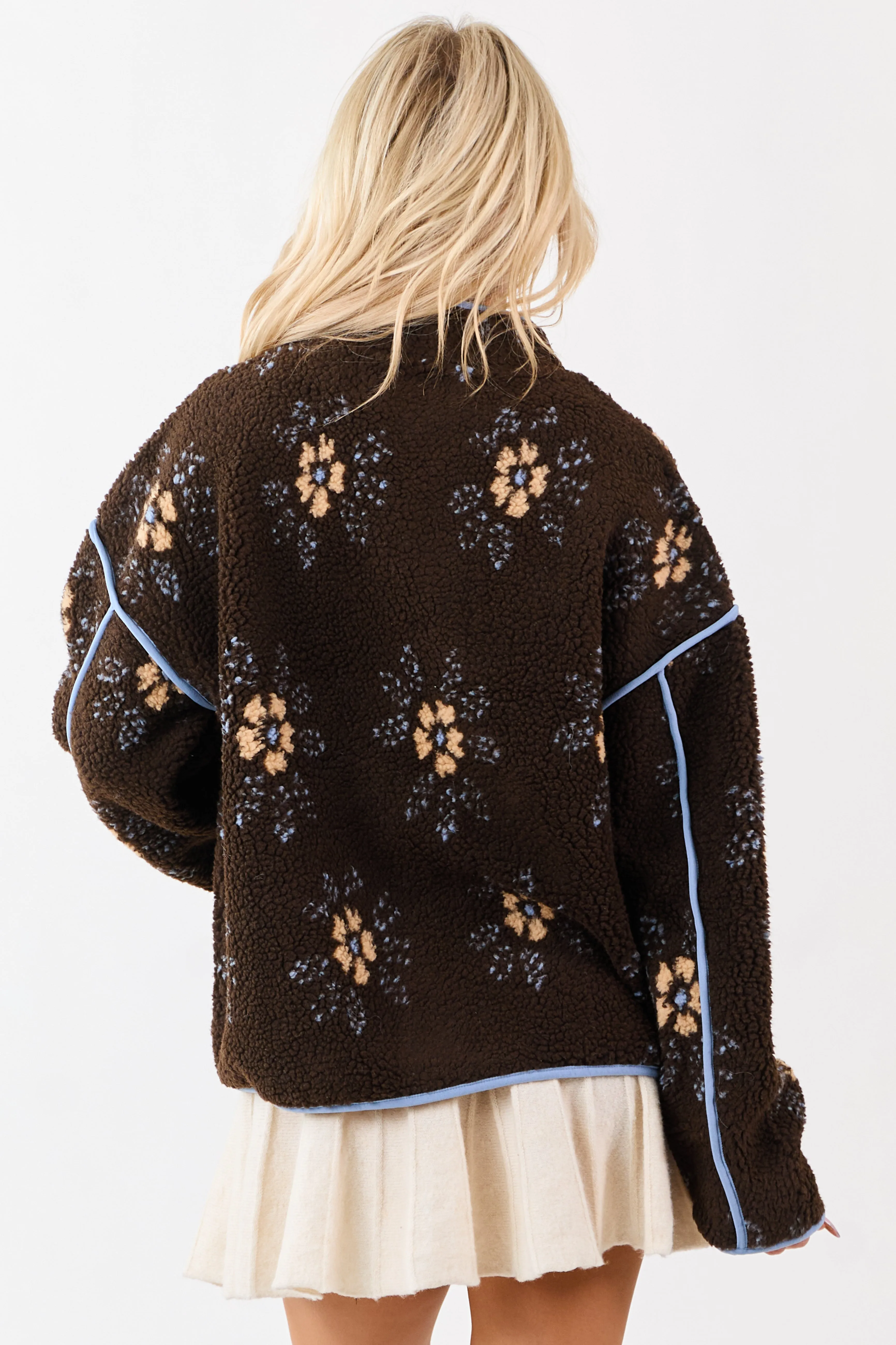 Cocoa Floral Sherpa Contrast Trim Zip Up Jacket sold by Lime Lush product image thumbnail 5