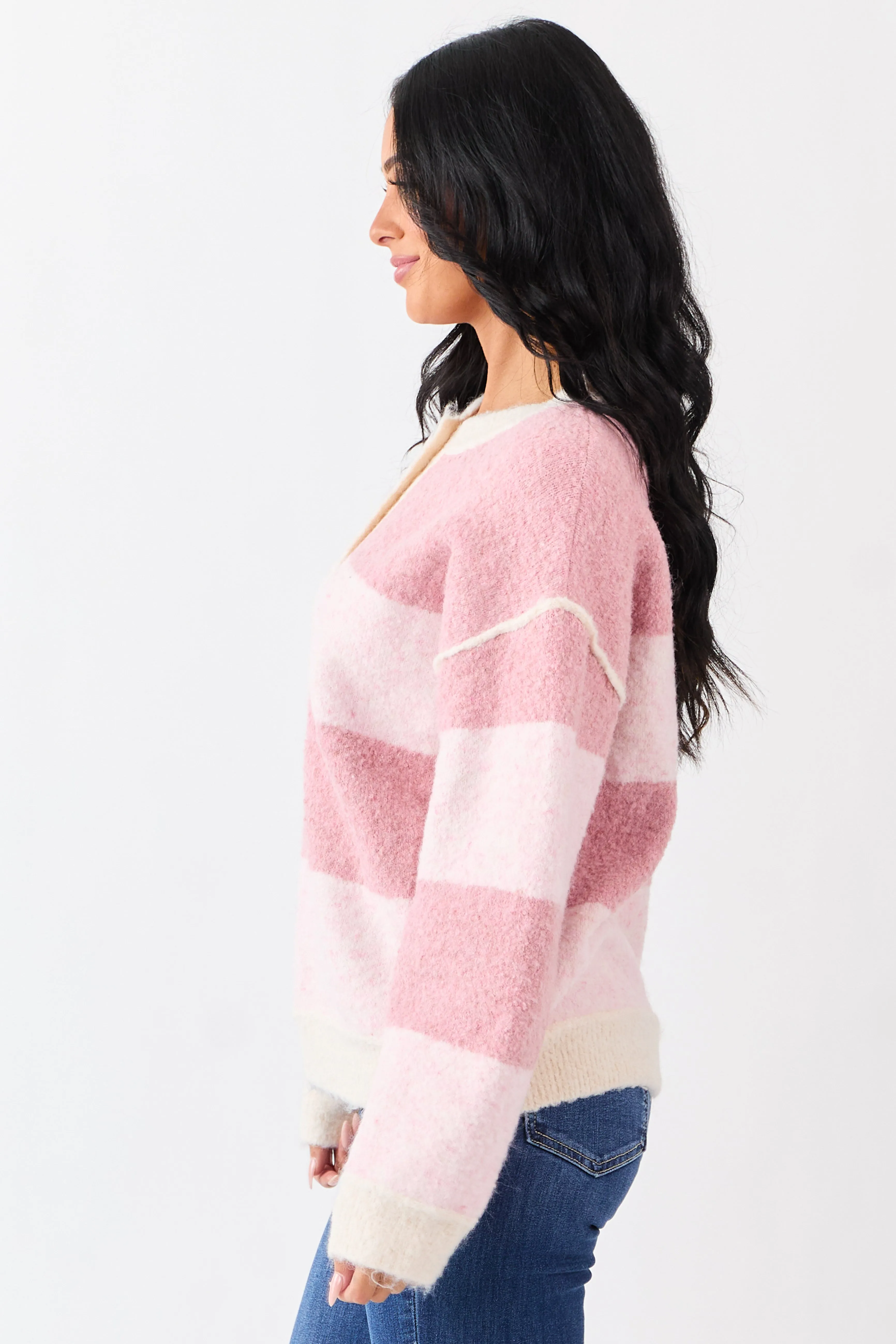 Heathered Dusty Blush Colorblock Stripe Sweater sold by Lime Lush product image thumbnail 4