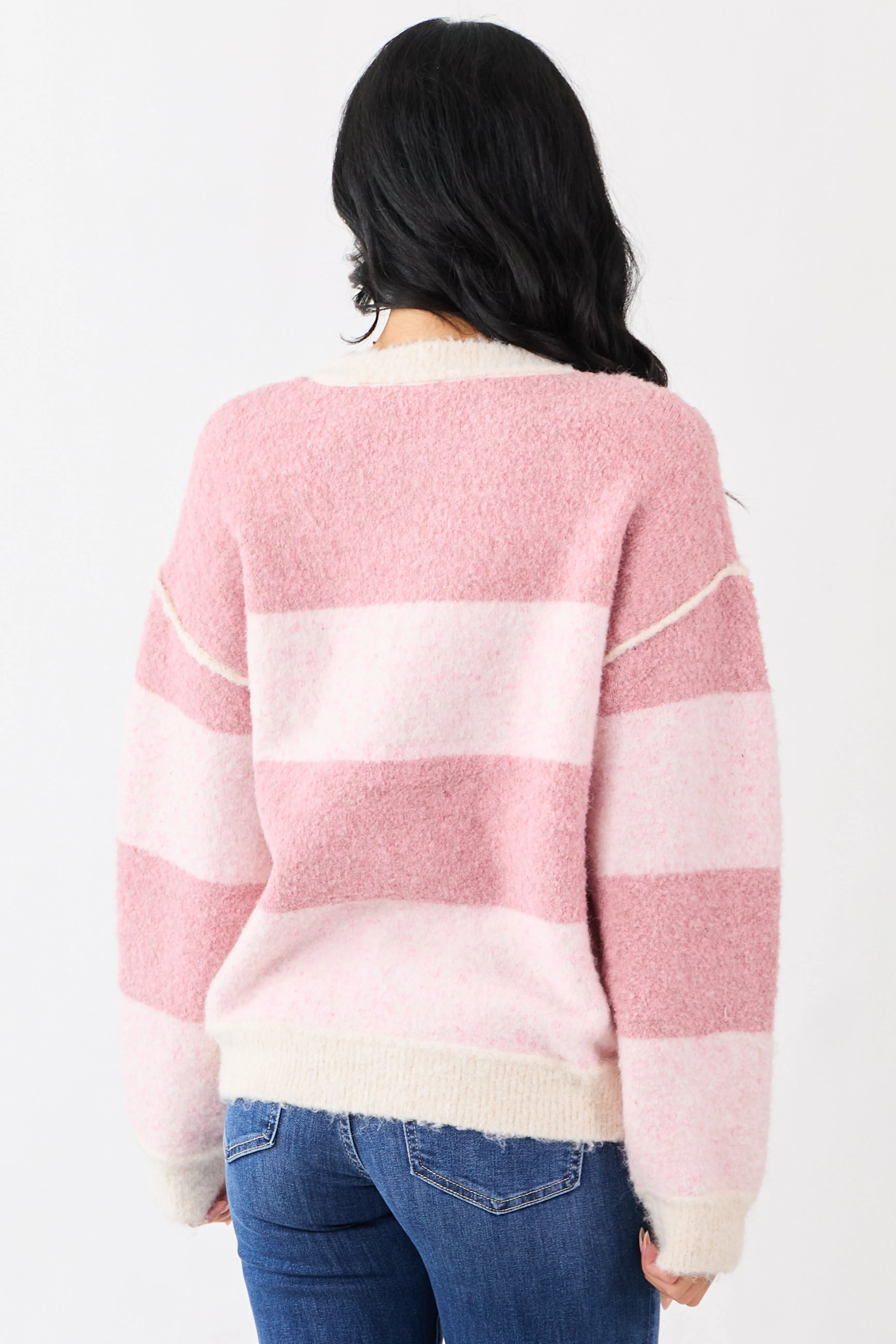 Heathered Dusty Blush Colorblock Stripe Sweater sold by Lime Lush product image thumbnail 5