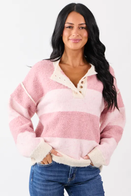 Heathered Dusty Blush Colorblock Stripe Sweater sold by Lime Lush