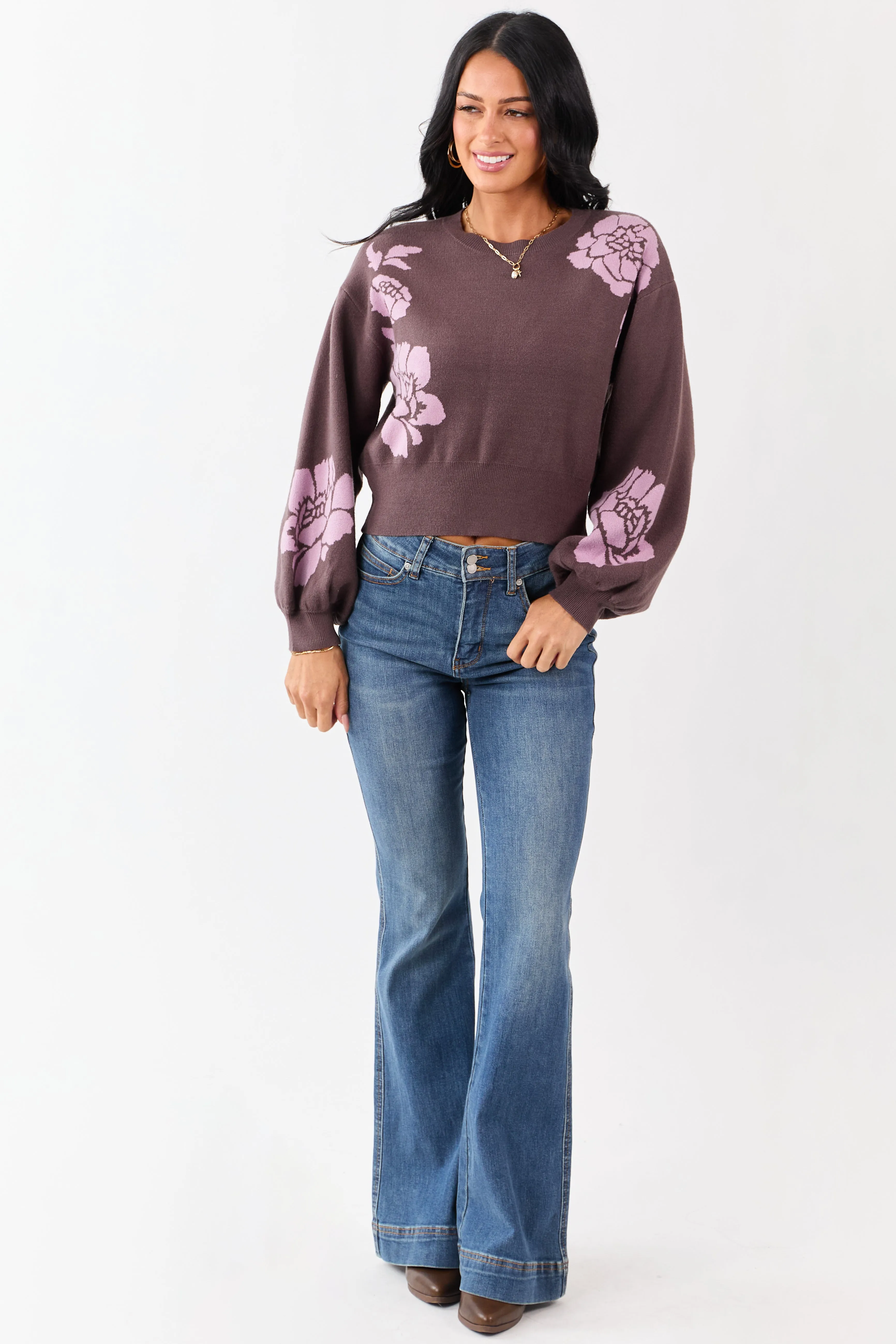 She+Sky Walnut Floral Print Crew Neck Sweater sold by Lime Lush product image thumbnail 2